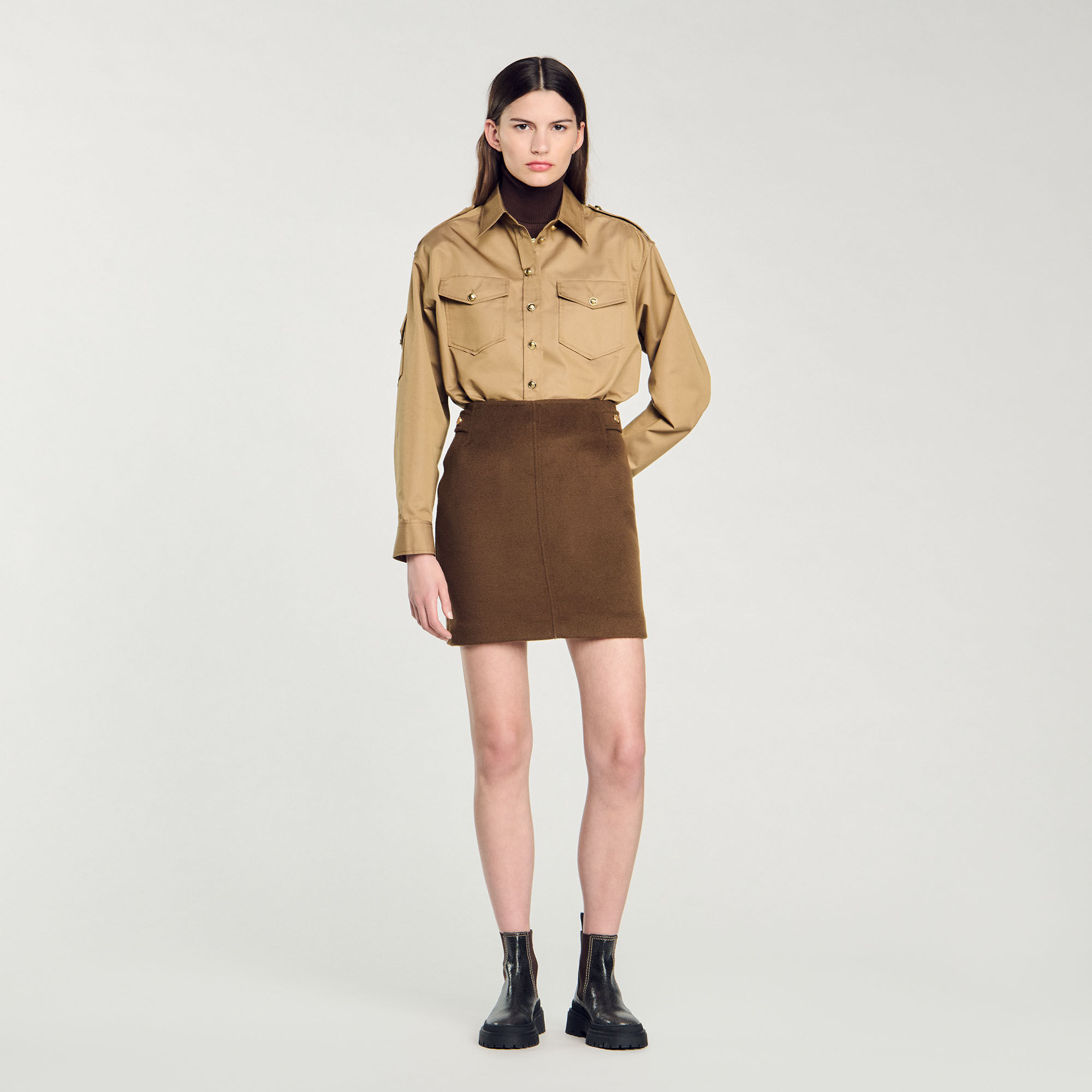 Jupe courte en laine double face vert pour femme Sandro Paris