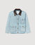 Denim jacket with leather collar