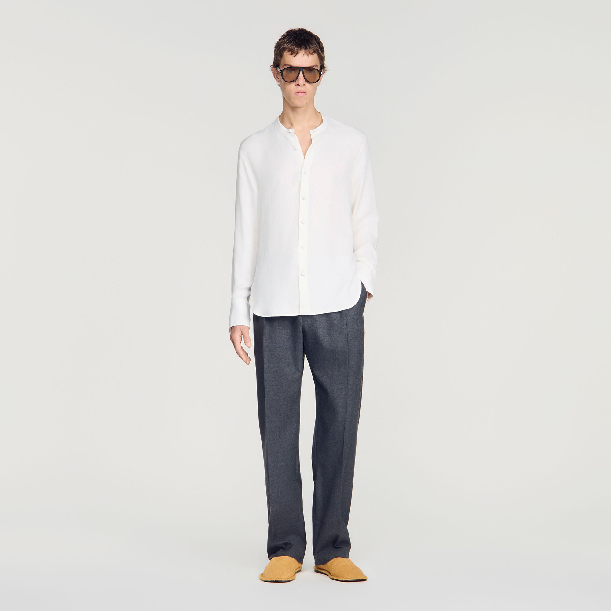 Loose-fit Mandarin collar shirt