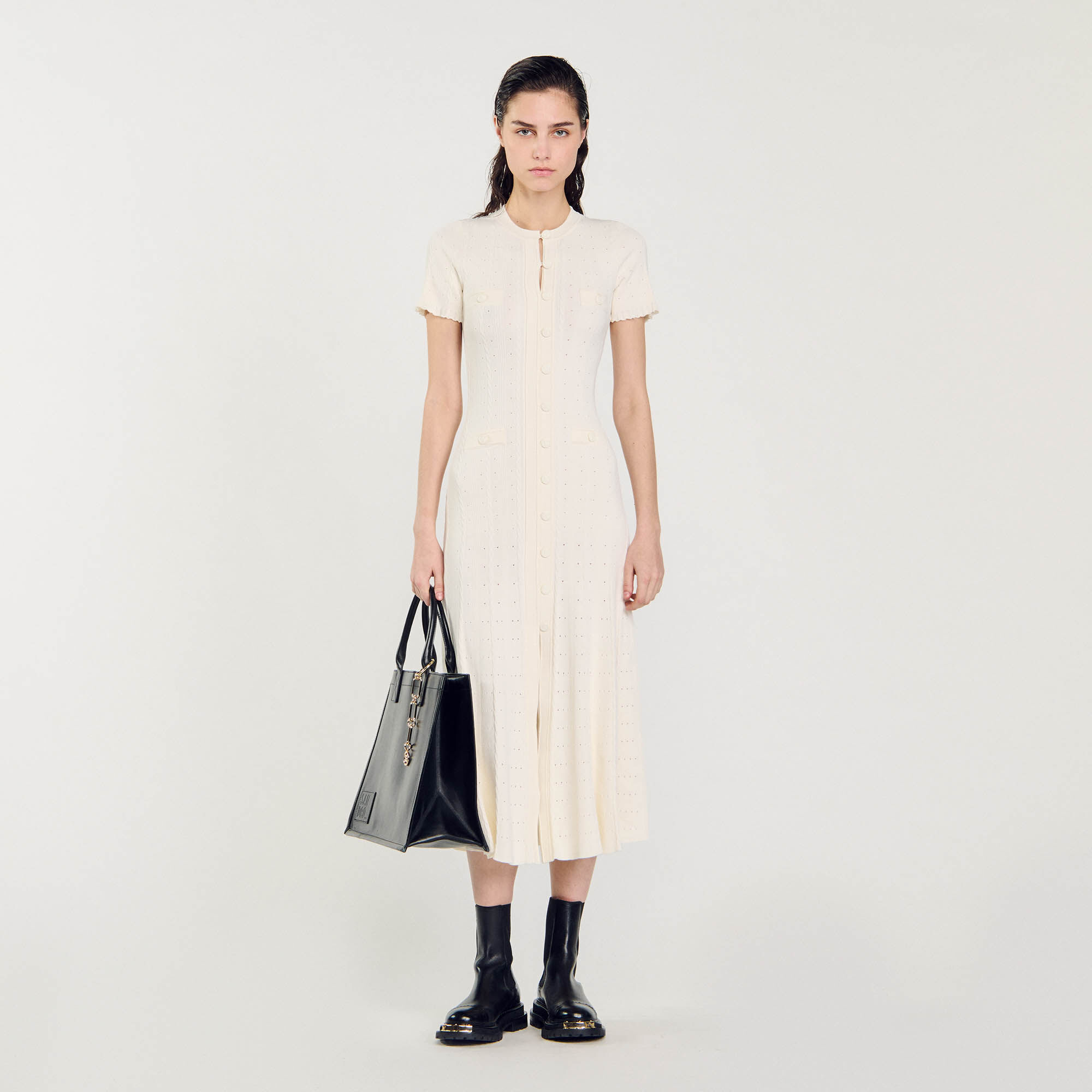 Knit maxi dress white beige For Women Sandro Paris