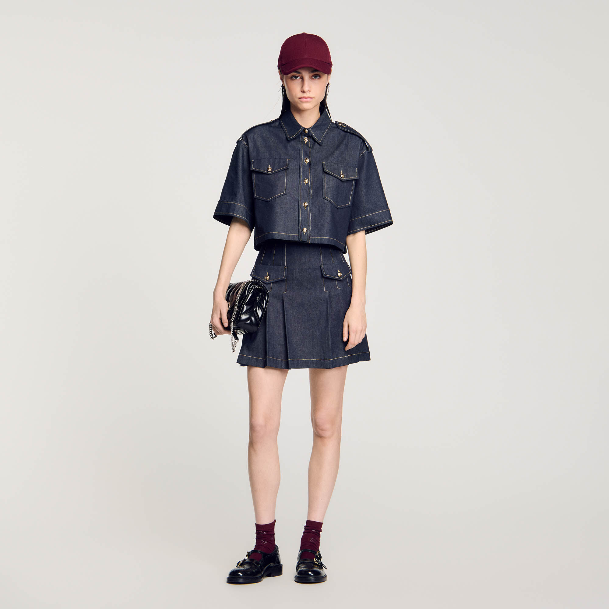 Mini short jupe en satin rouge pour femme Sandro Paris