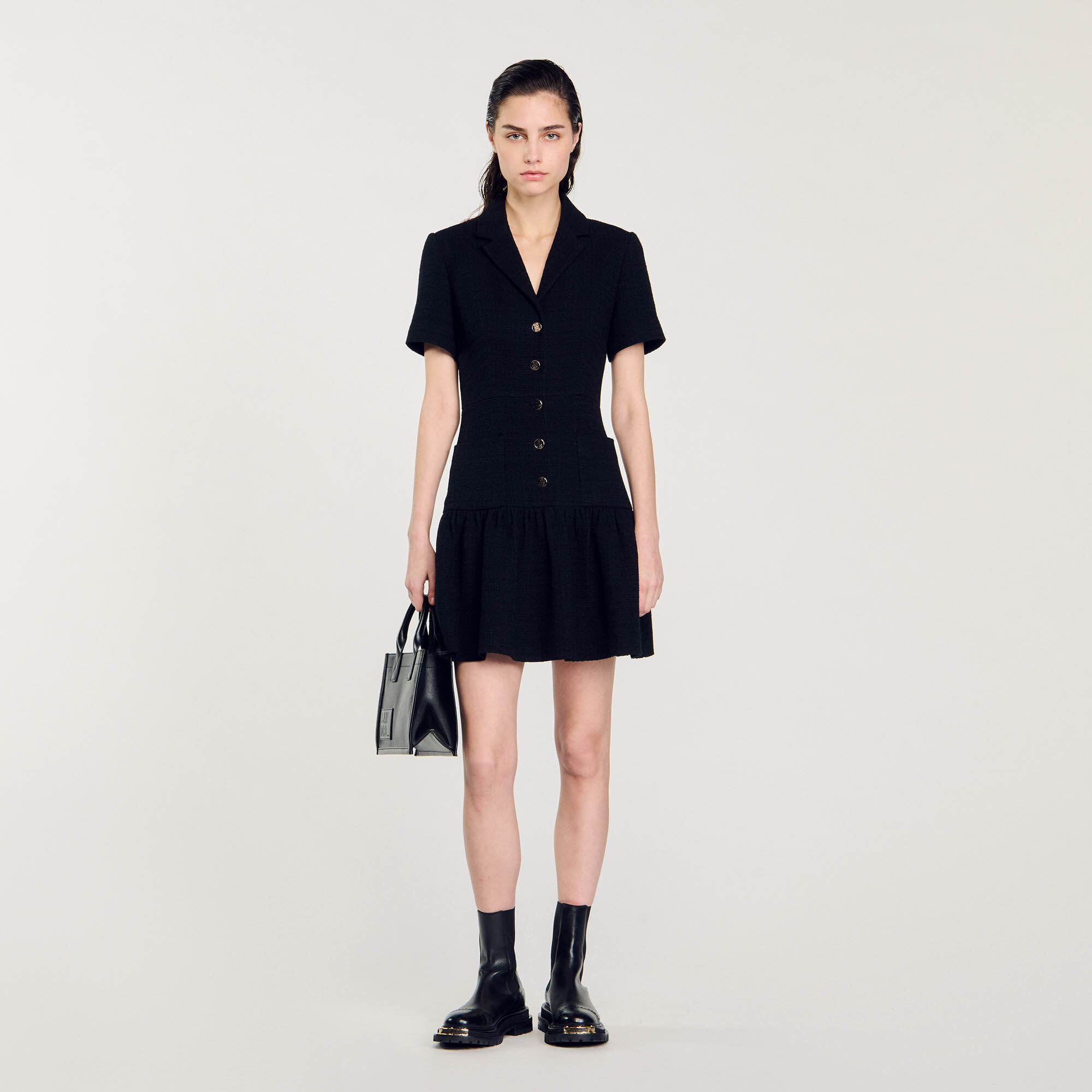 sandro★ROBE COURTE EN TWEED BICOLORE ワンピース Robe courte en tweed bleu pour femme | Sandro Paris