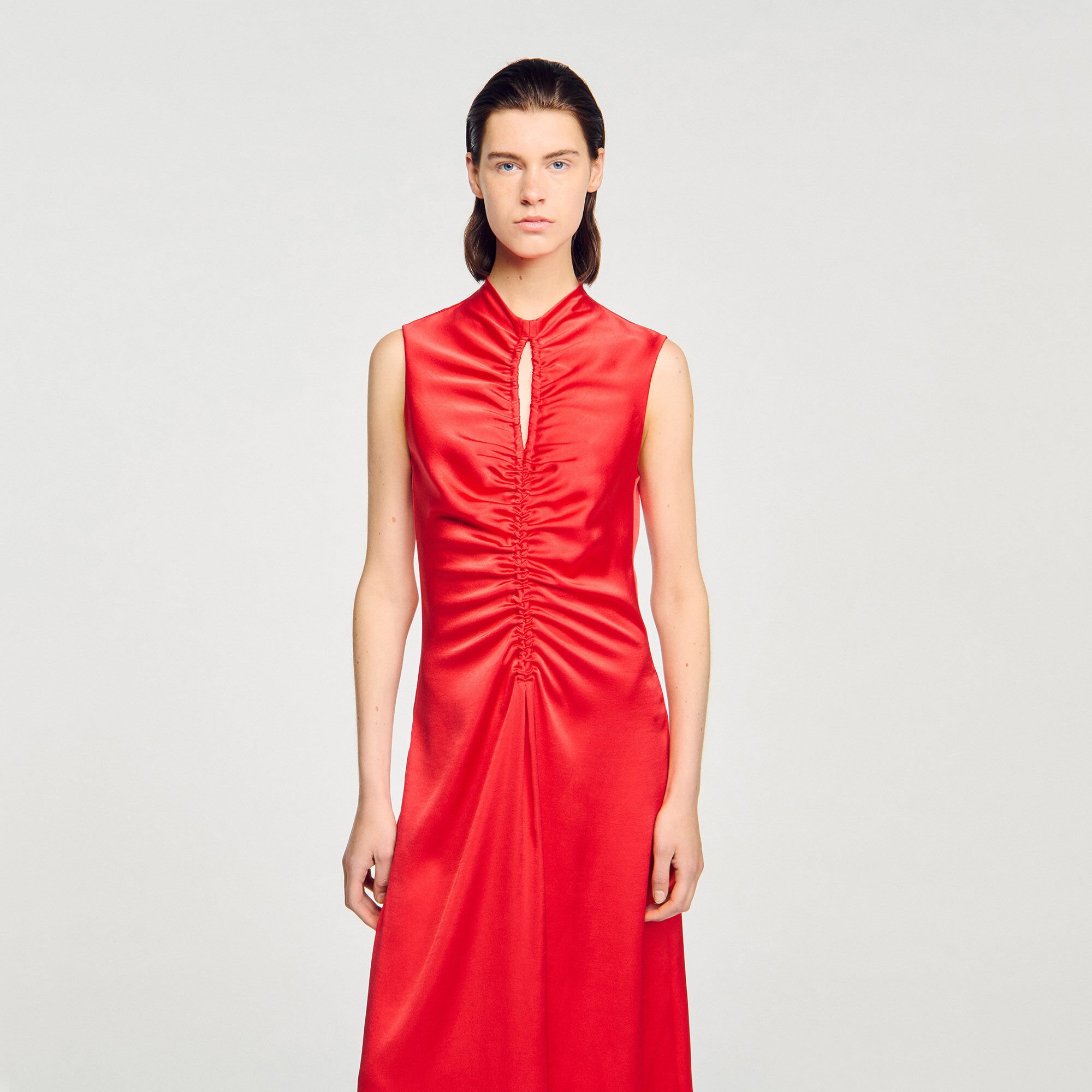 Draped satin-effect dress