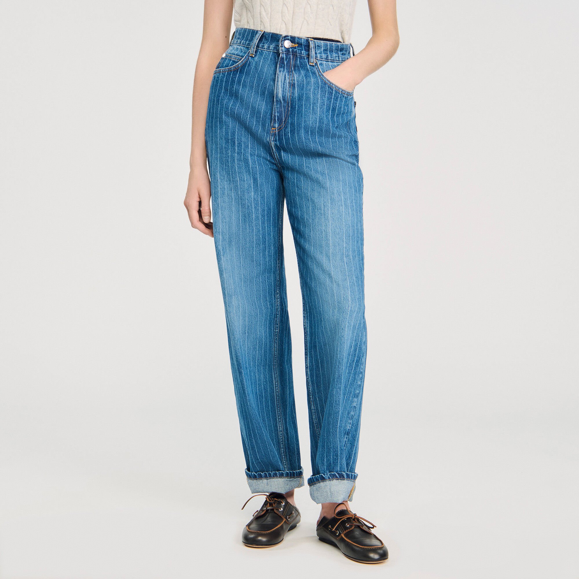 Jean large rayé