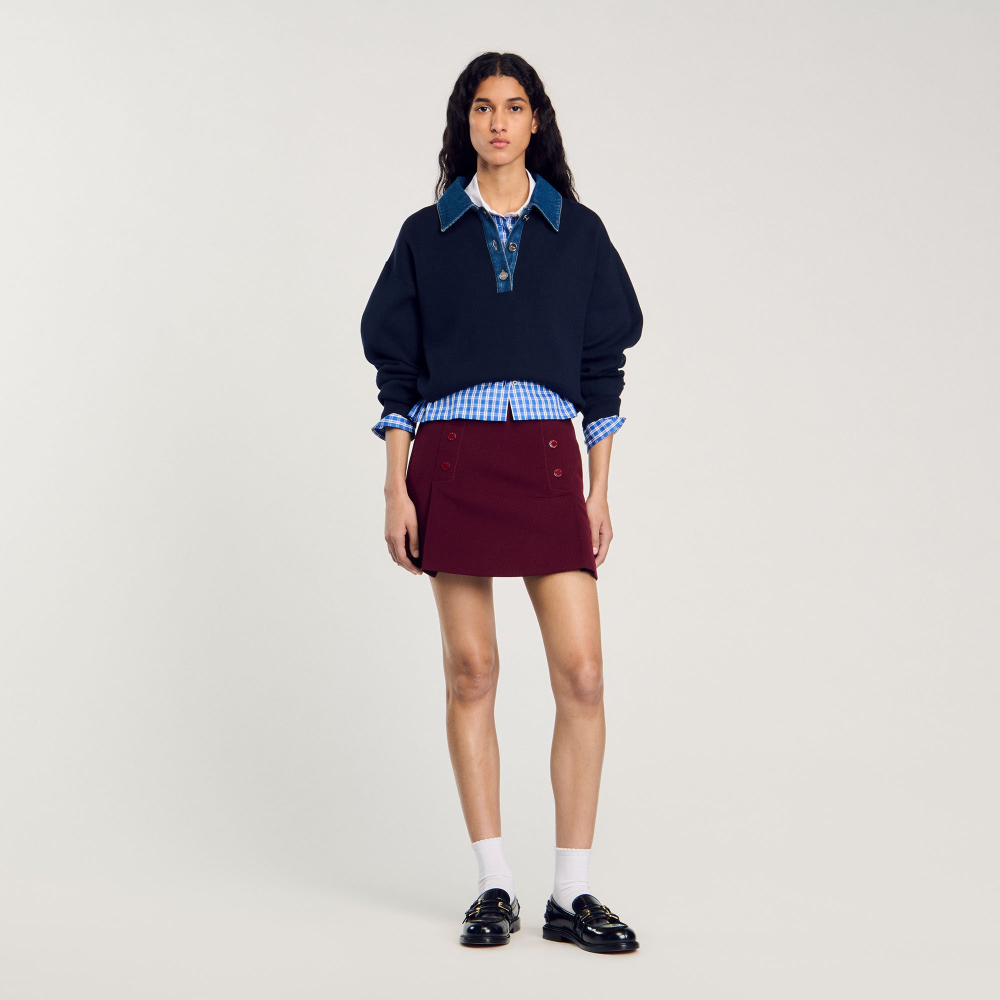 Pull en maille à col polo denim