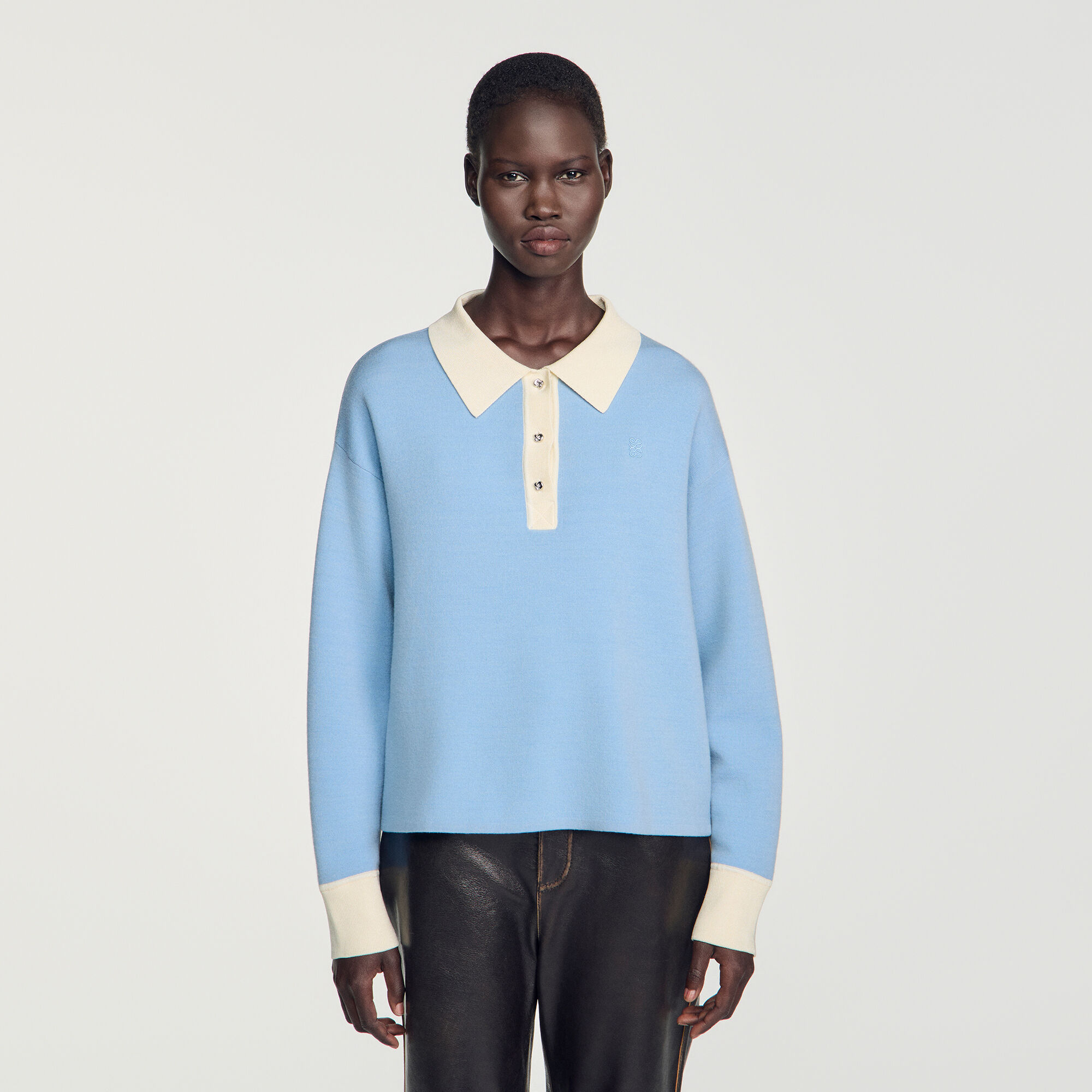 Zweifarbiger Woll-Polopullover
