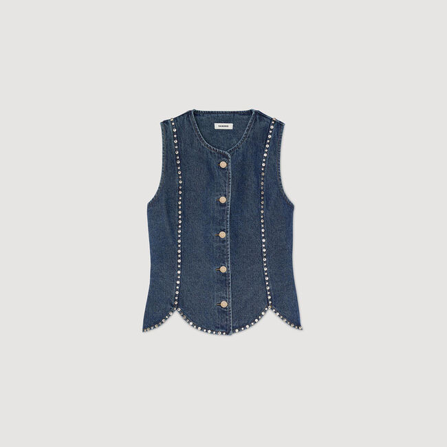 Top aus Denim mit Strass