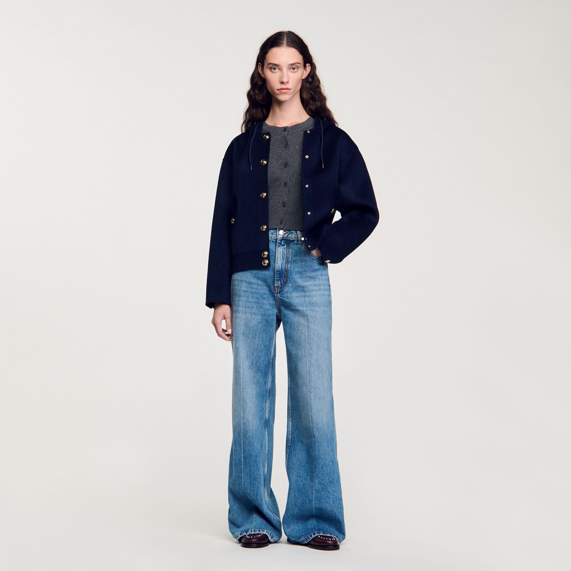 Double faced wool coat blue For Women Sandro Paris