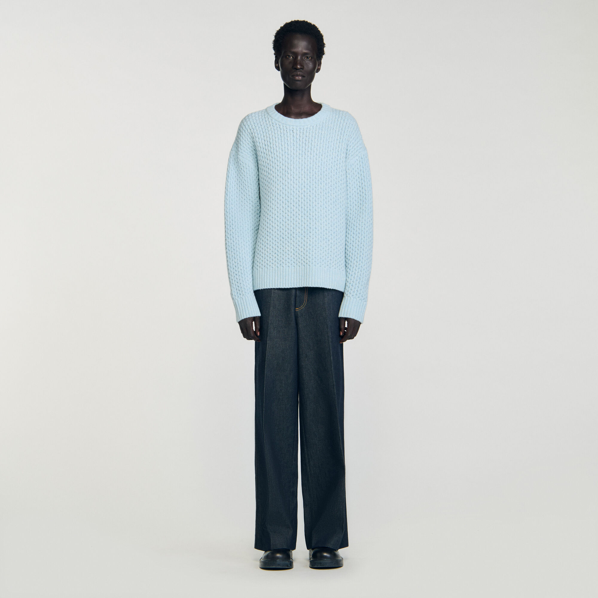 Honeycomb stitch wool jumper