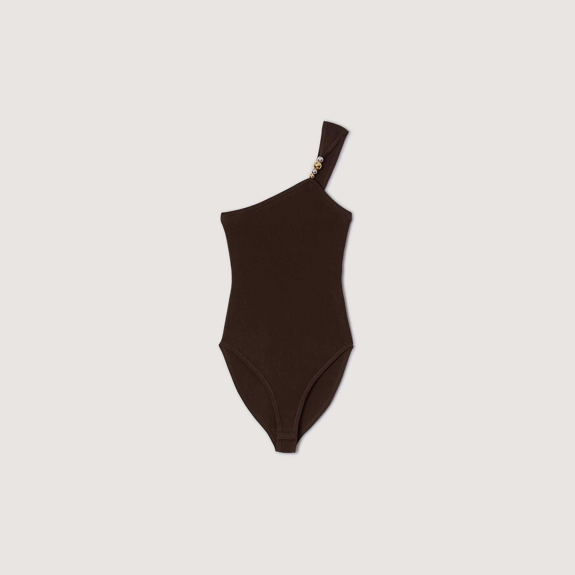 Asymmetric leotard with bead detail