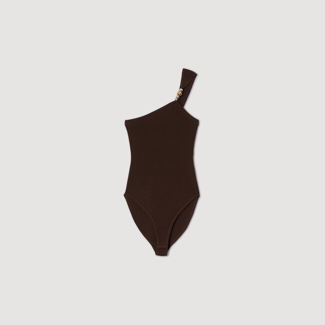Asymmetric leotard with bead detail