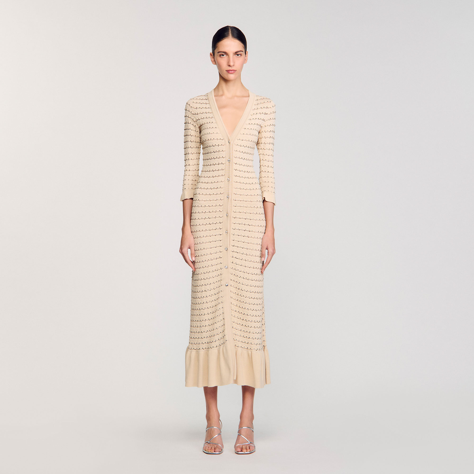 Robe longue en maille strassée