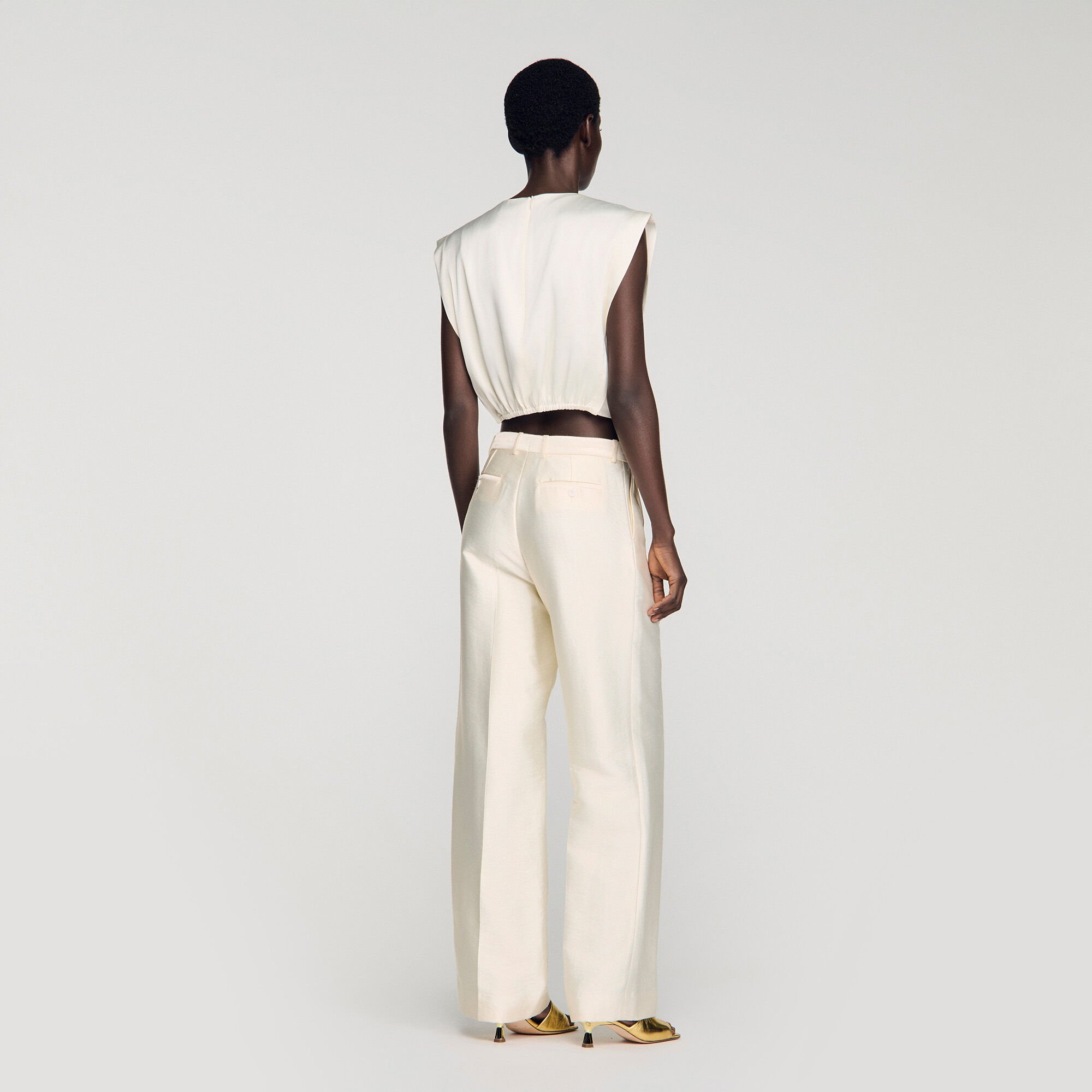 Pleated satin crop top