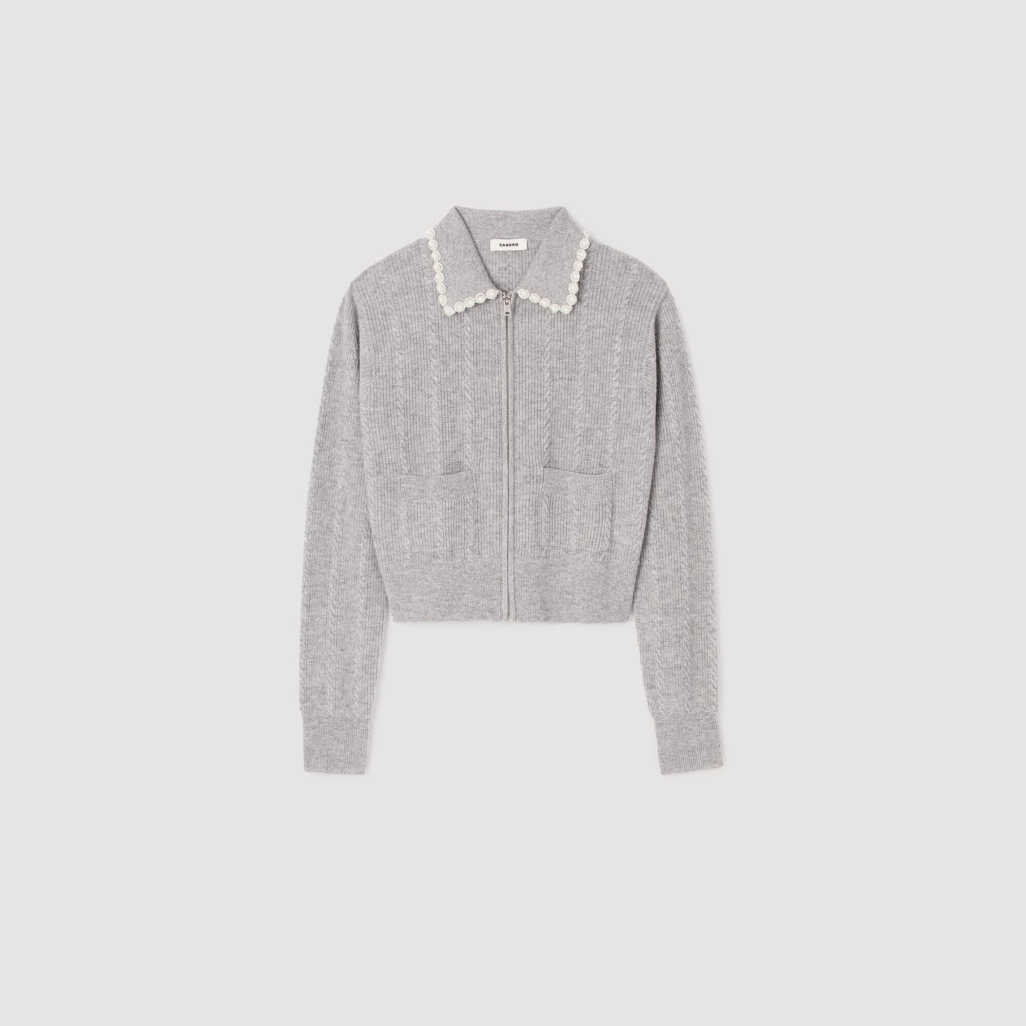 Cardigan zippé à col perlé 