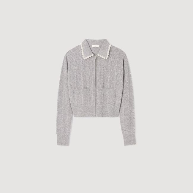 Cardigan mit Perlenkragen