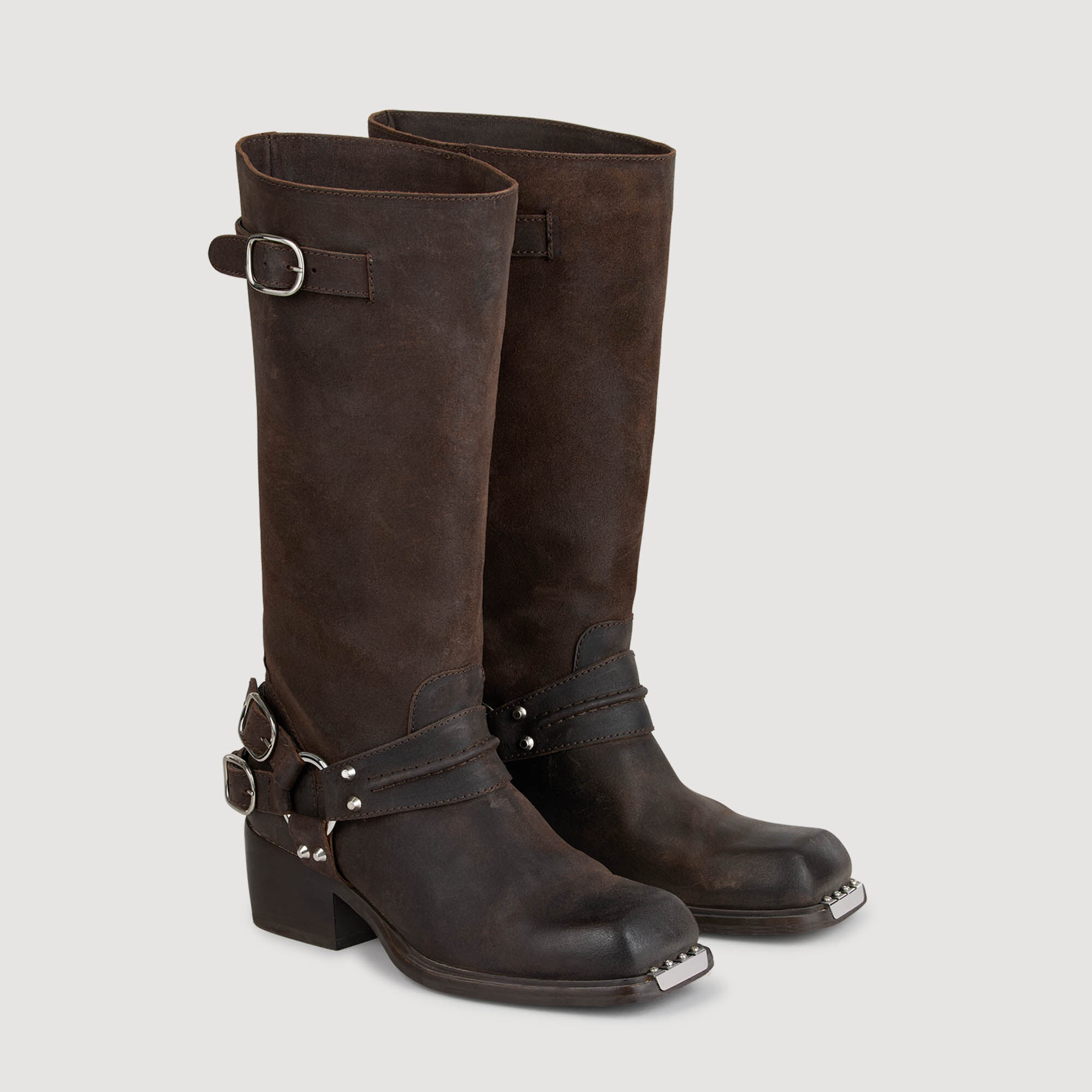 Leather buckle boots