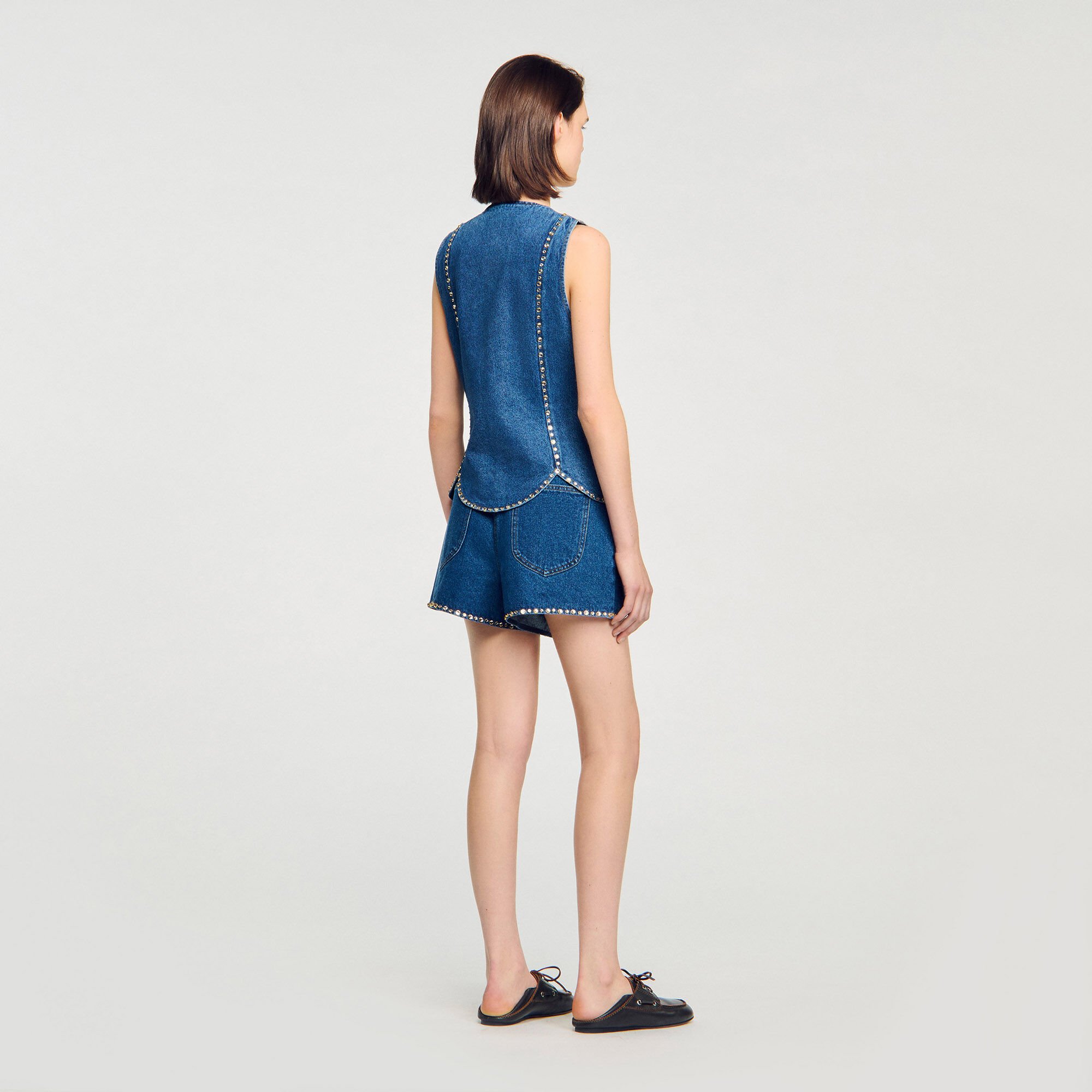 Top en denim strassé