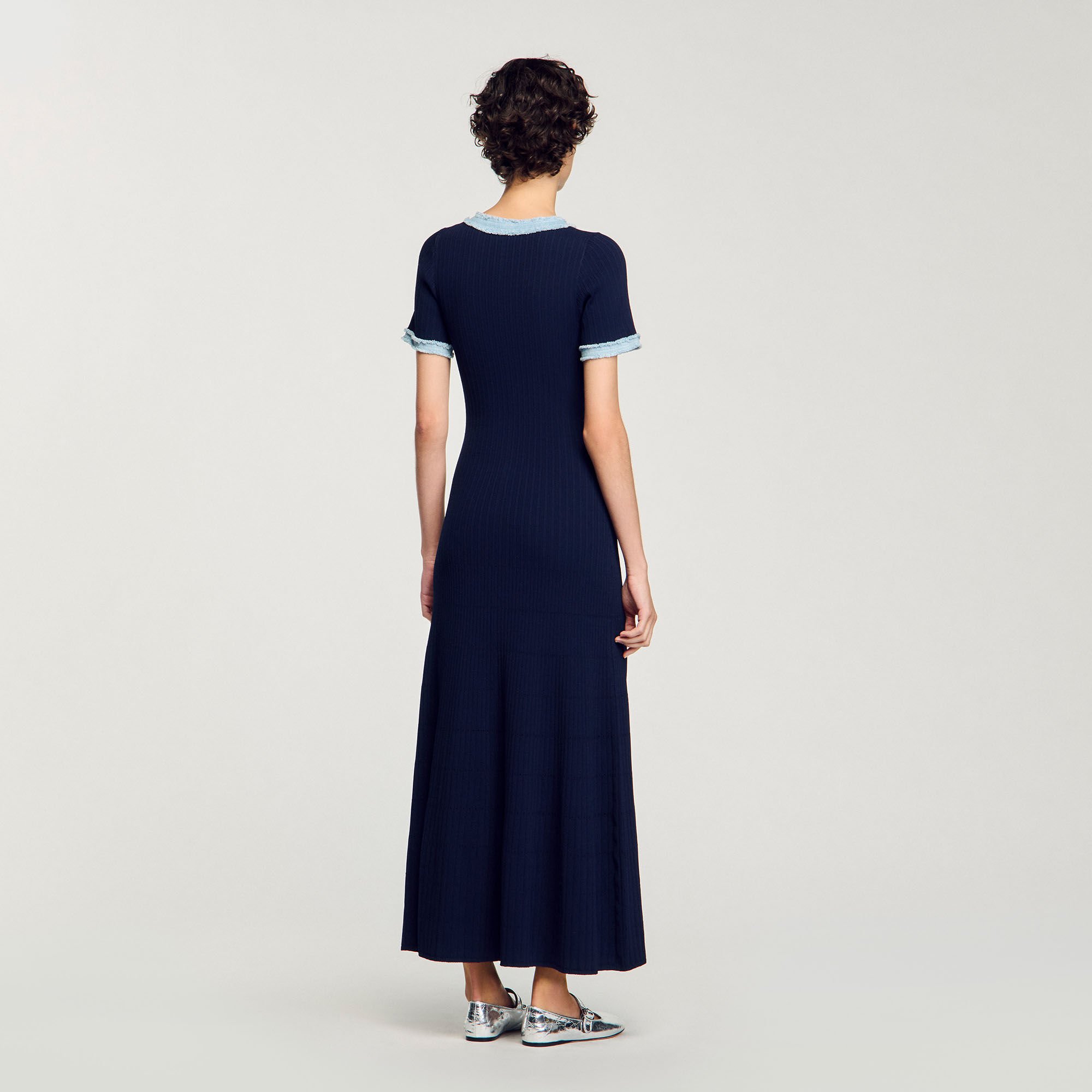 Knit and denim midi dress