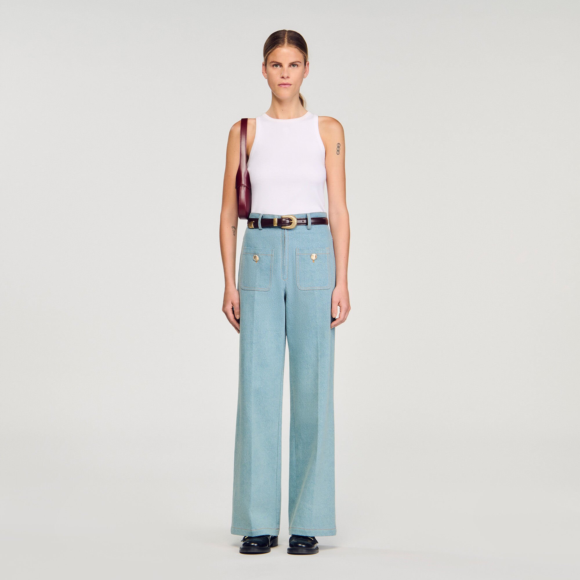 Jean large à taille haute délavé