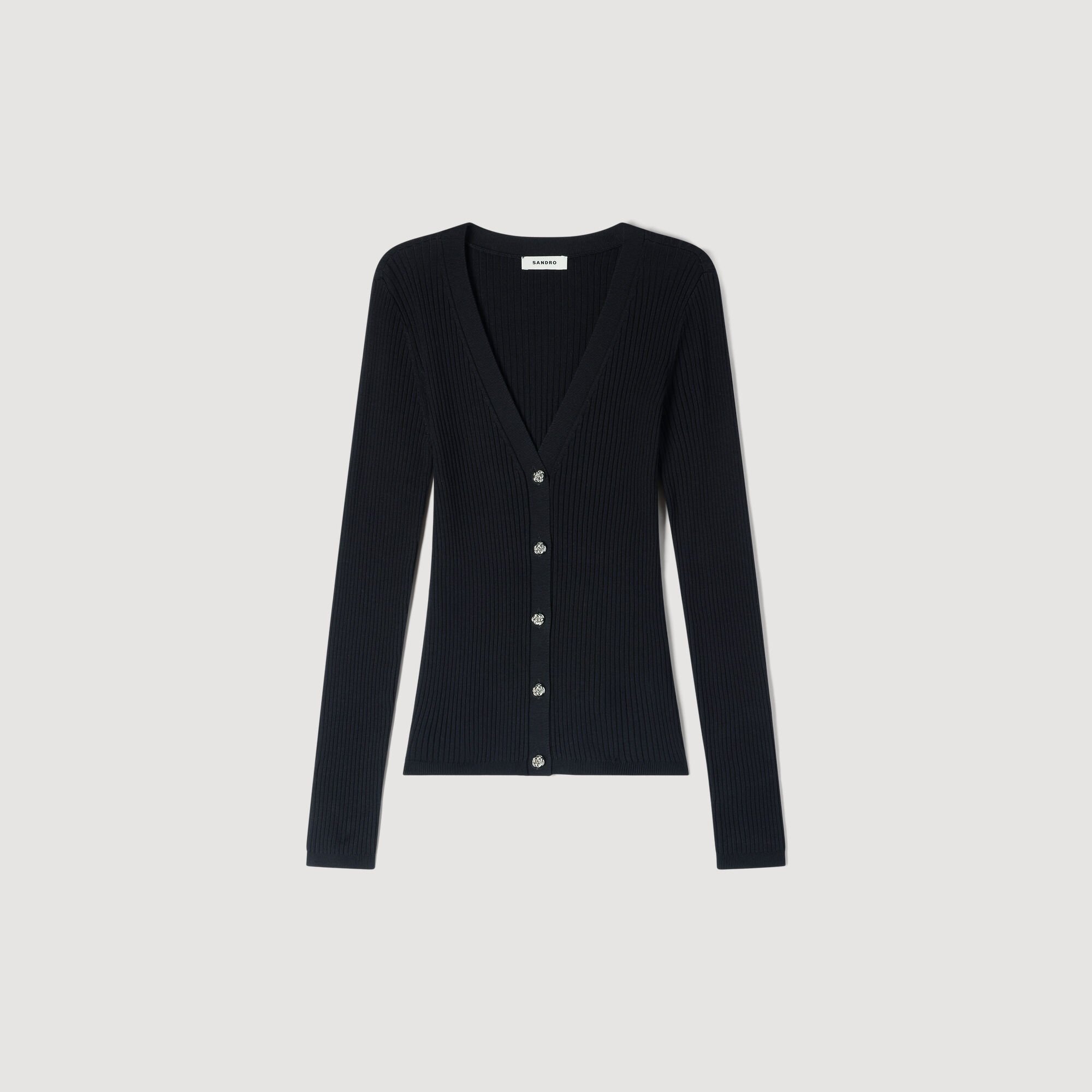 Rippstrick-Cardigan mit Zierknöpfen