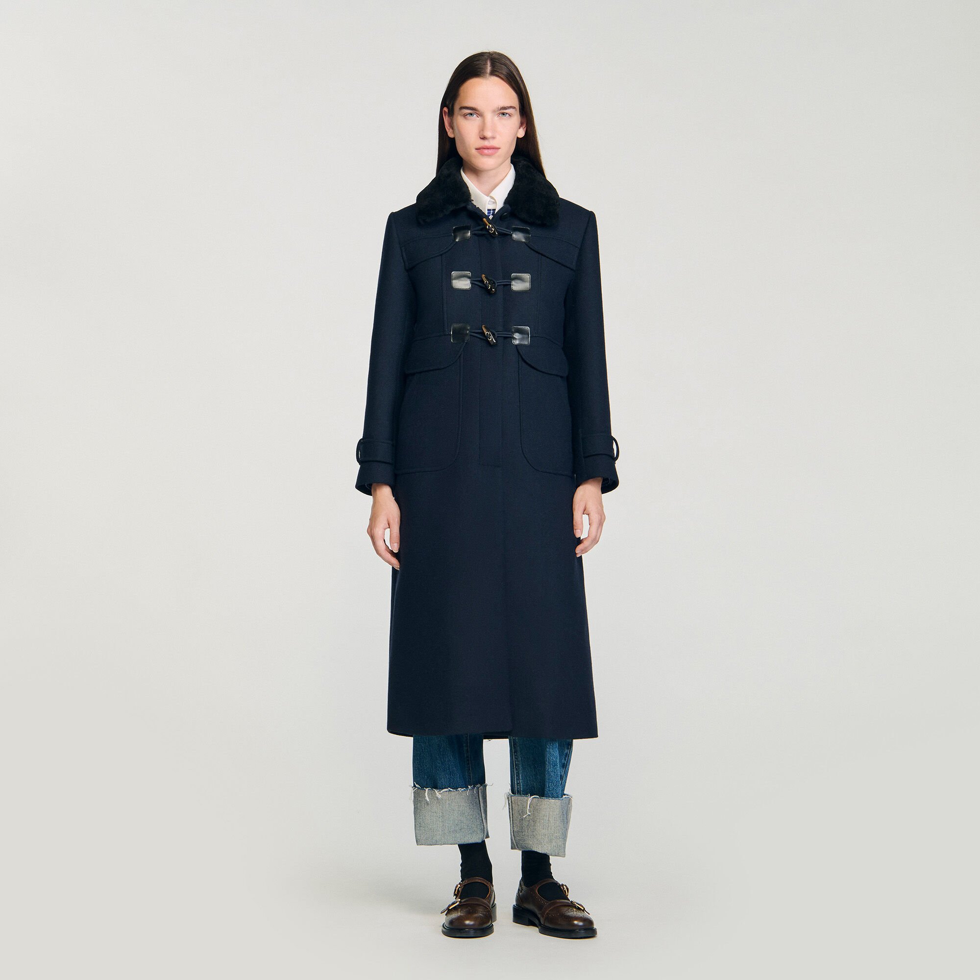 Manteau long avec col en velours