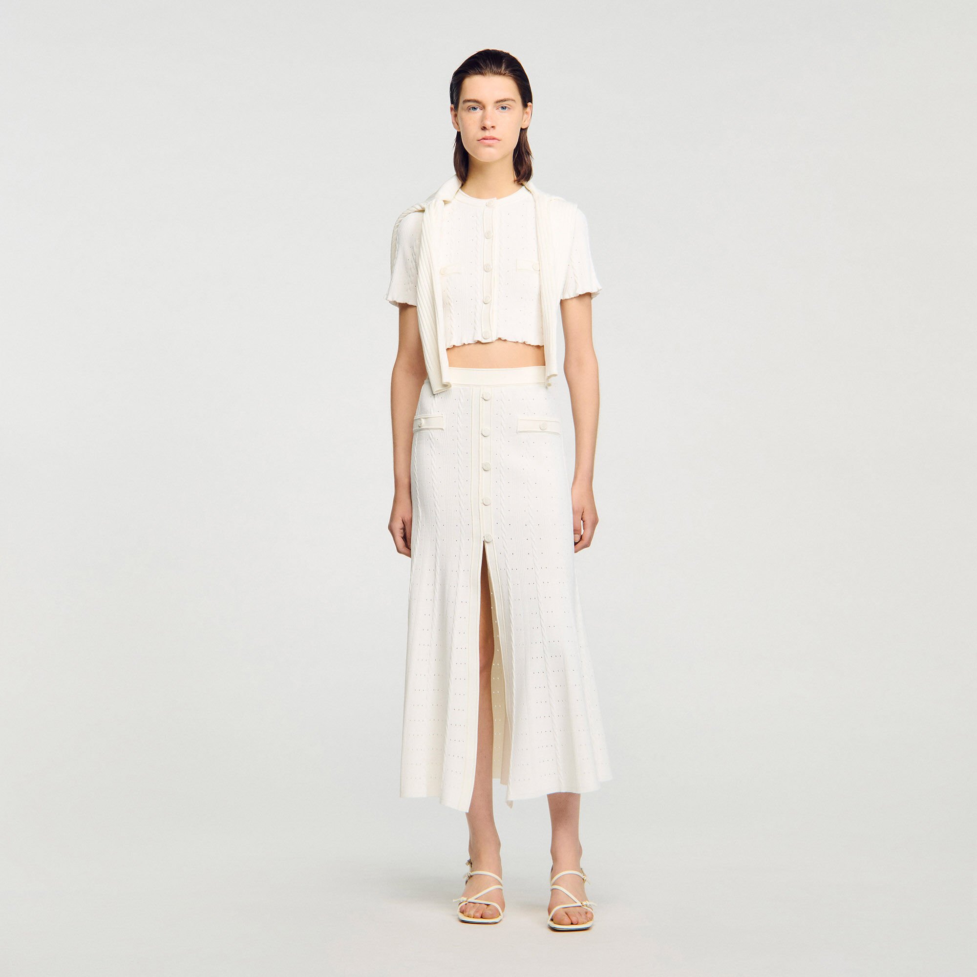 Pointelle knit maxi skirt