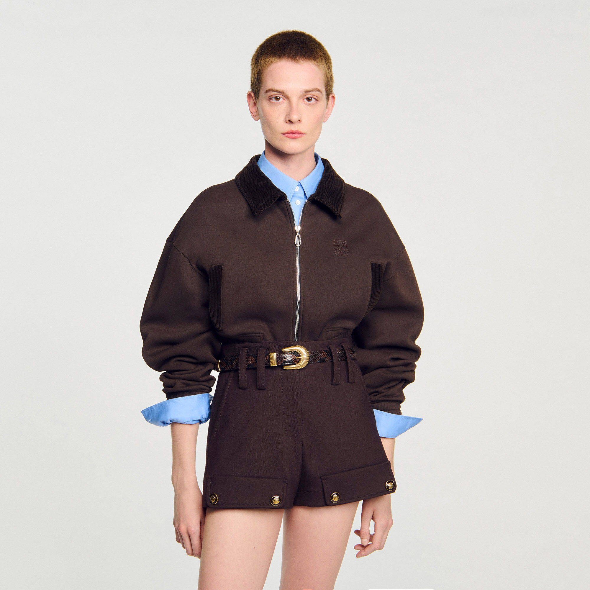 Kurzes Sweatshirt, zwei Materialien