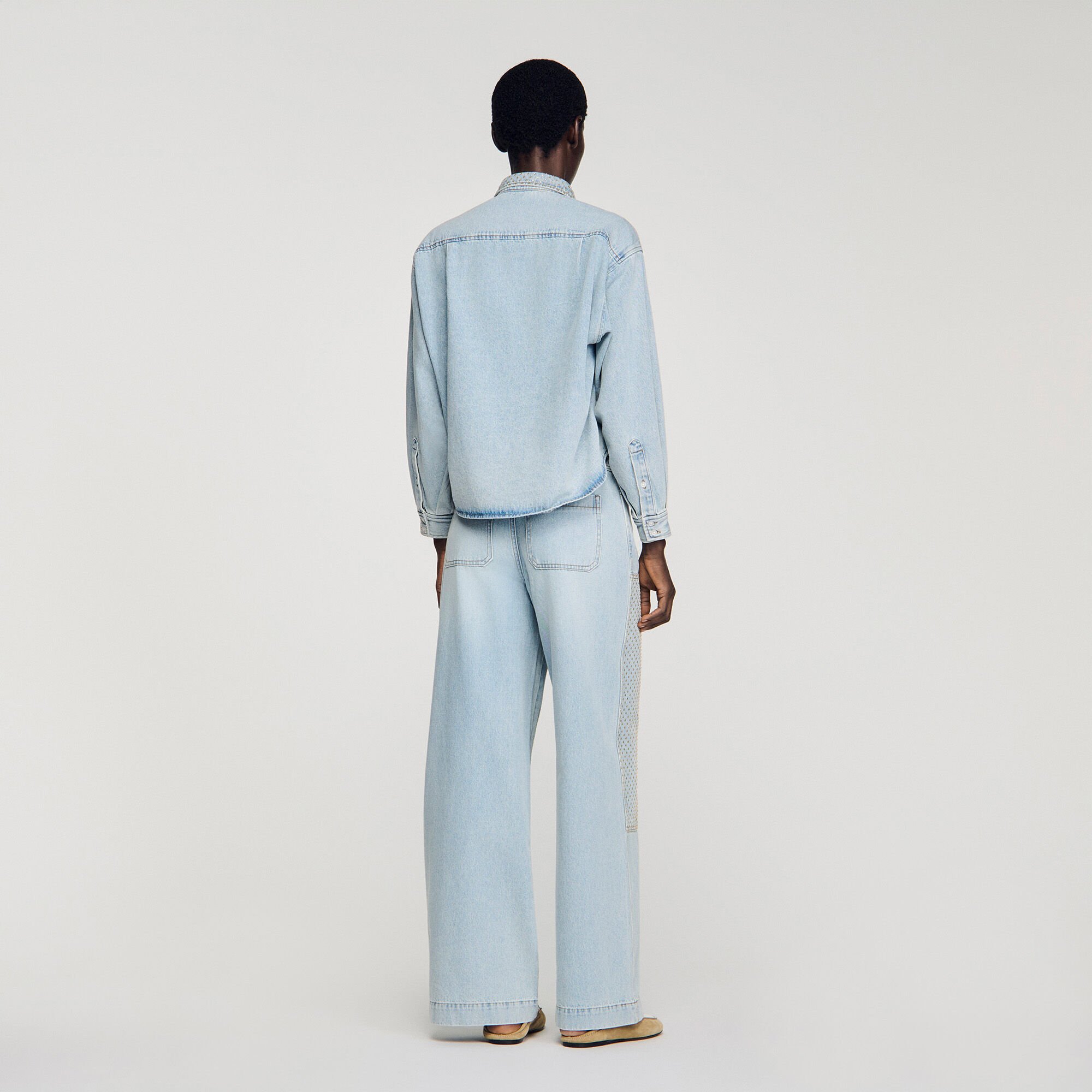 Rhinestone cropped denim shirt