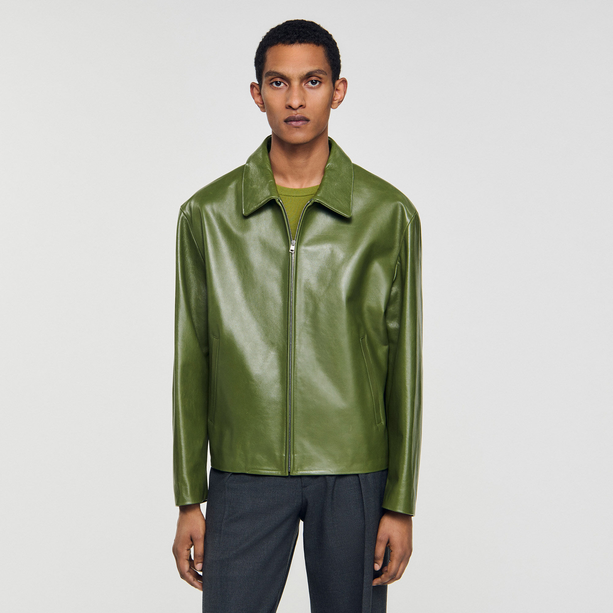 Blouson zippé en cuir