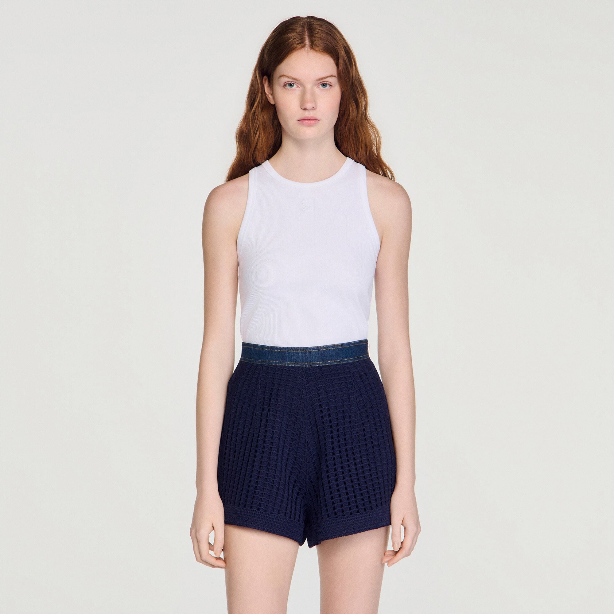 Short taille haute maille crochet