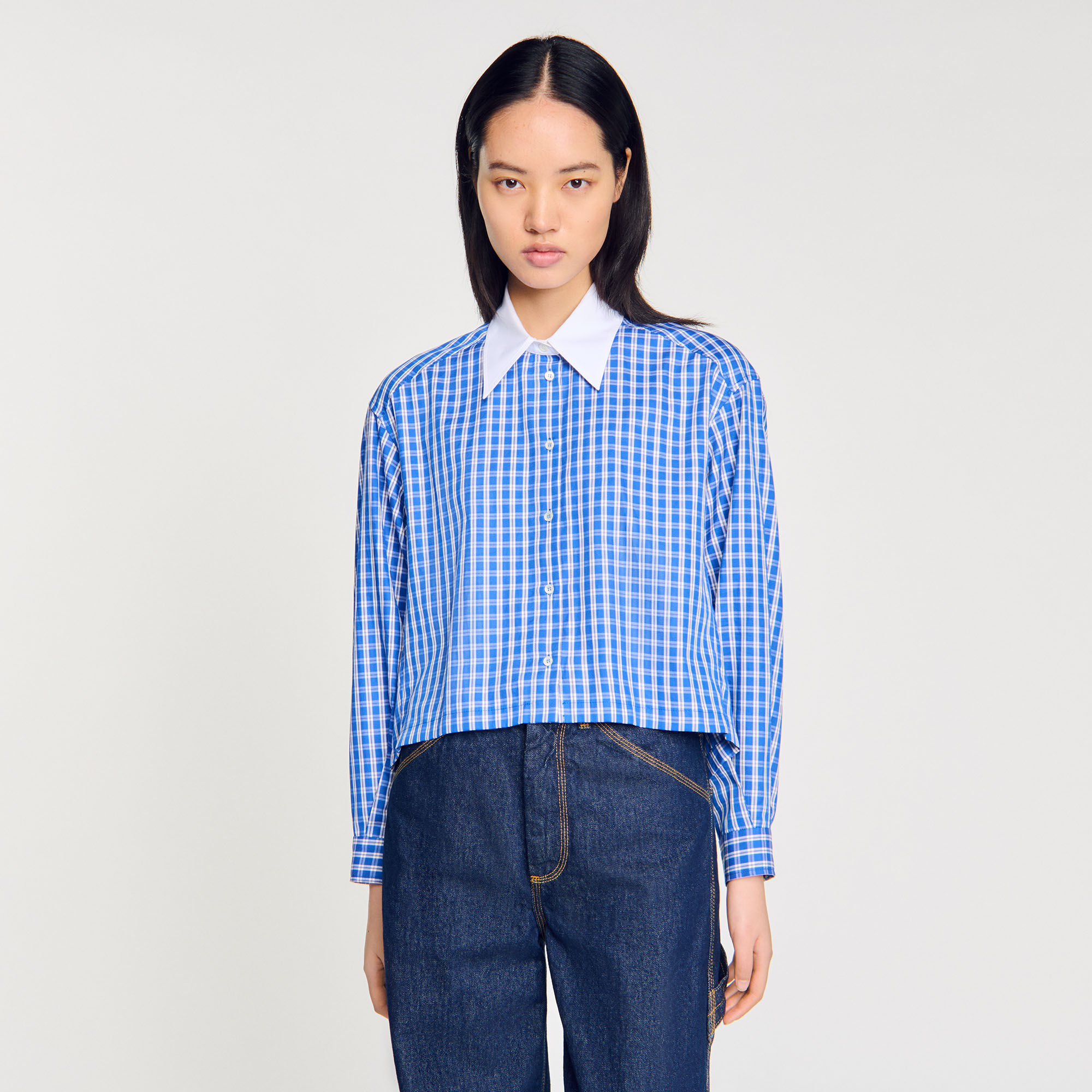 冬ギフト セ checked Short shirt Paris Sandro | Women For blue トップス