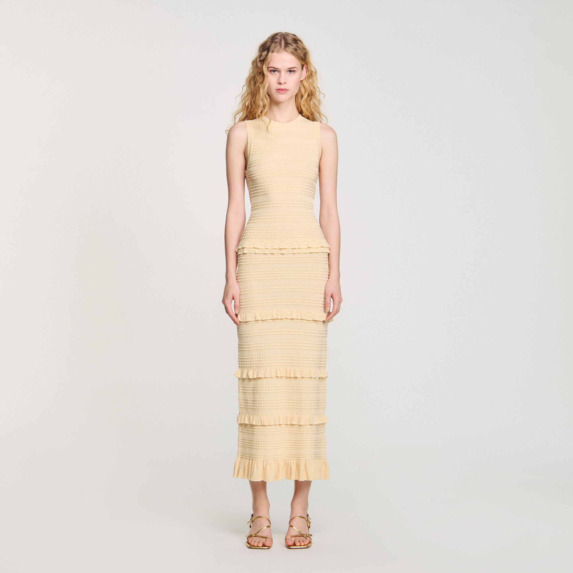 Ruffled knit maxi dress