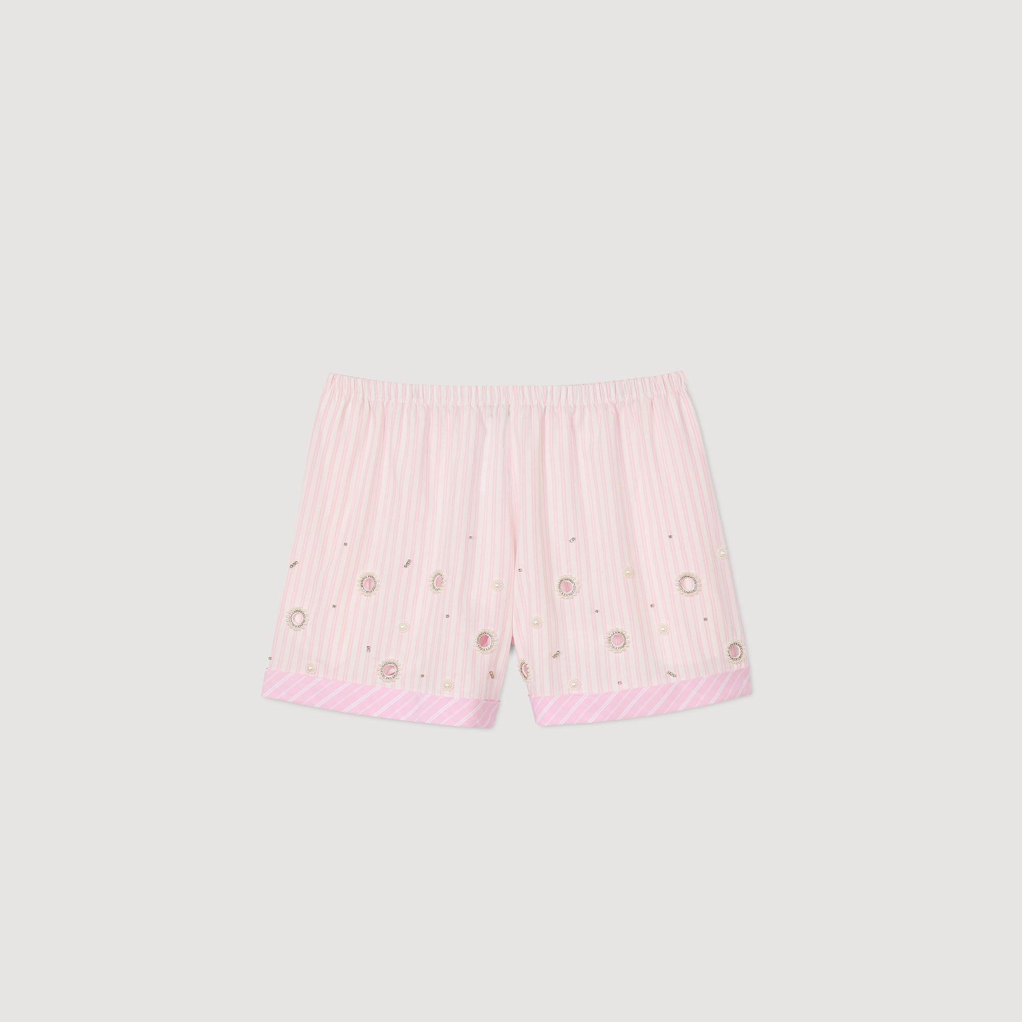 Gestreifte Shorts mit Strassbesatz