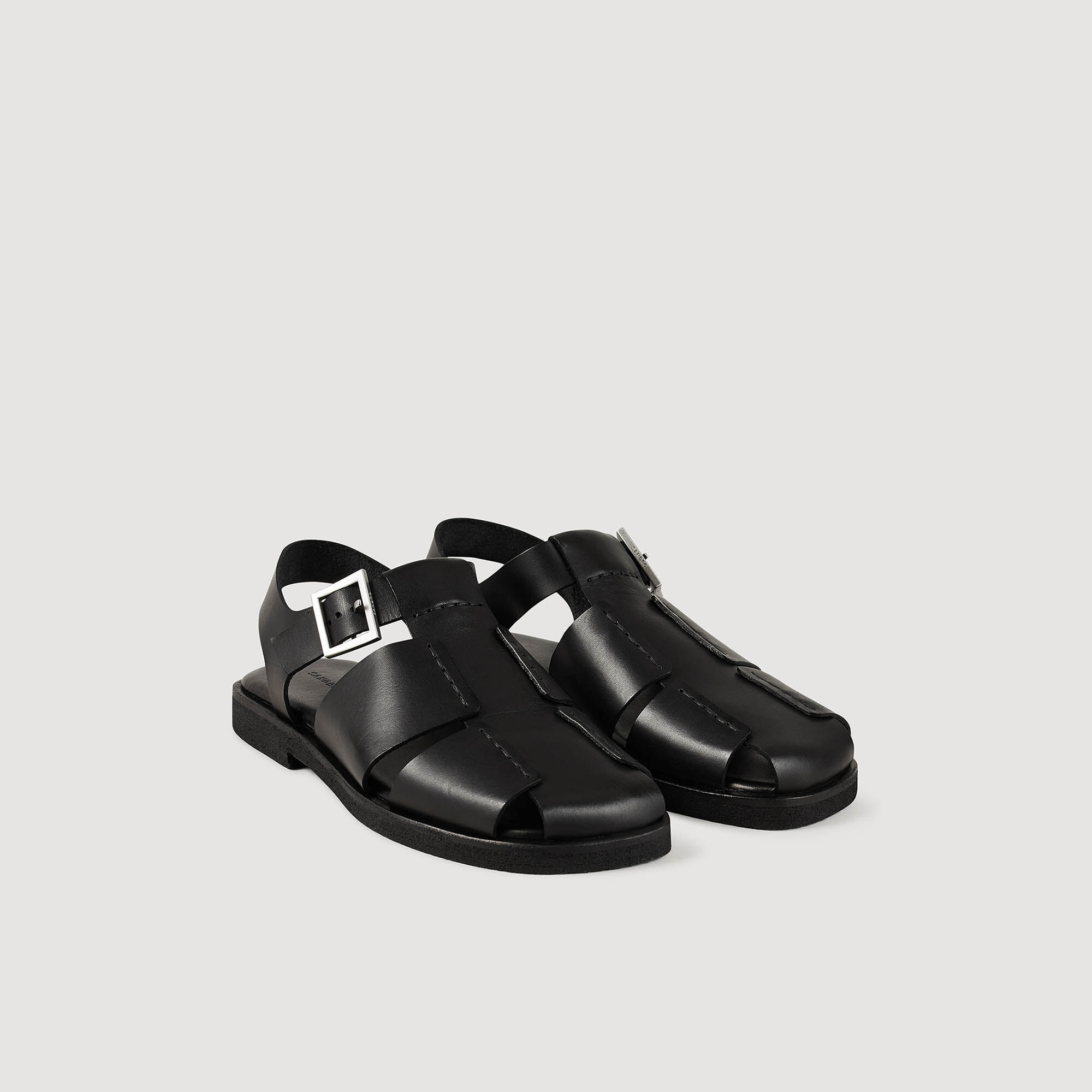 Sandales en cuir gris noir pour homme Sandro Paris