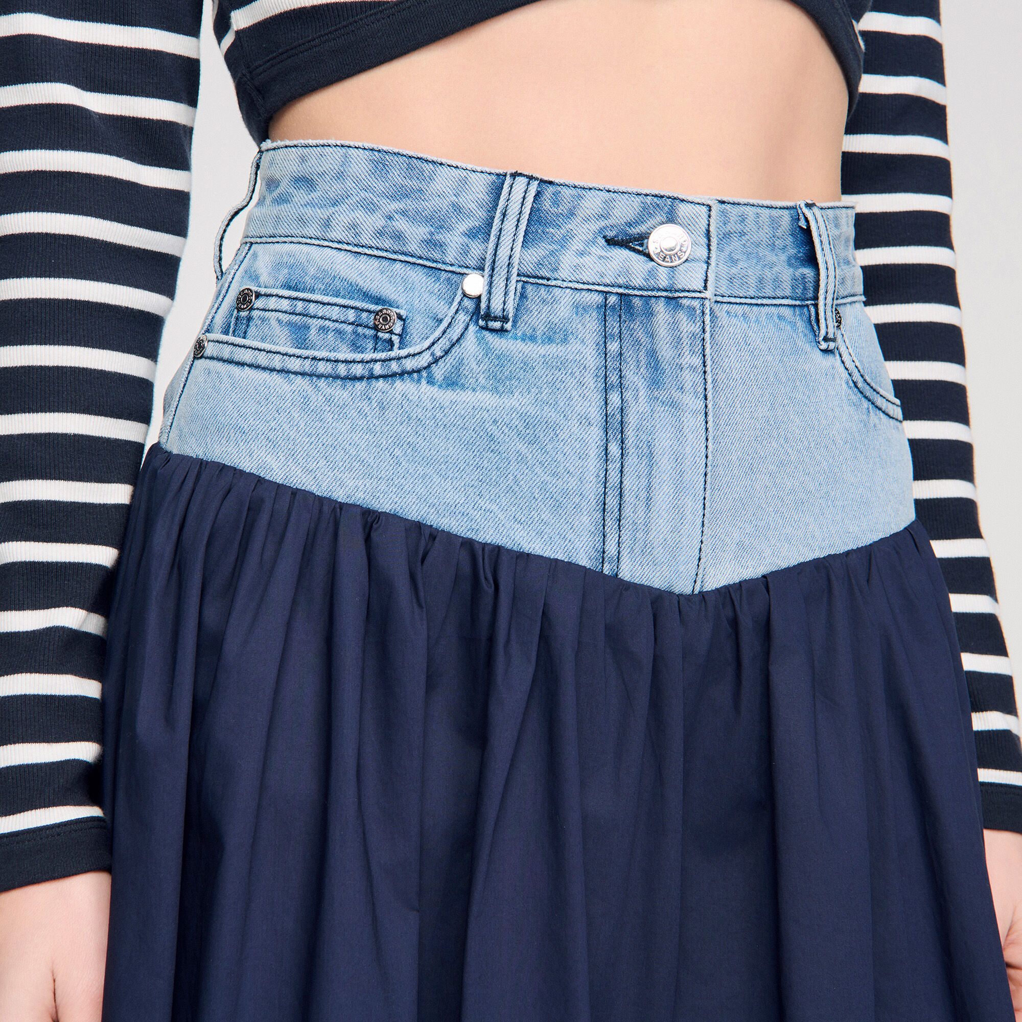 Mixed-material maxi skirt