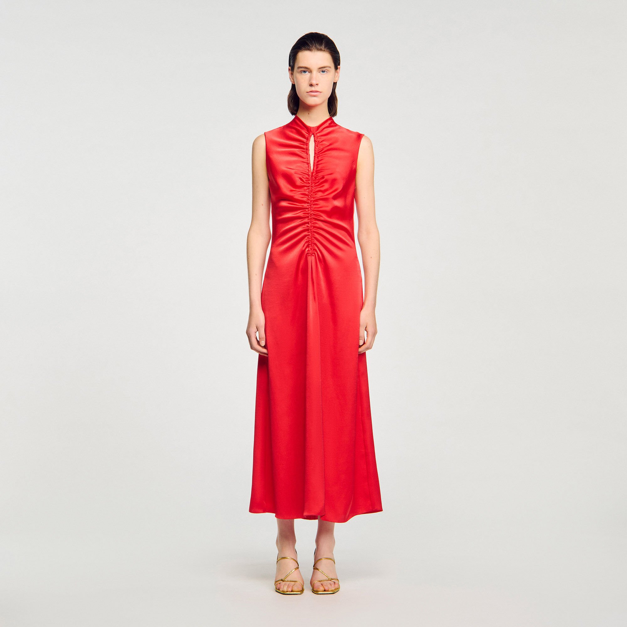 Draped satin-effect dress