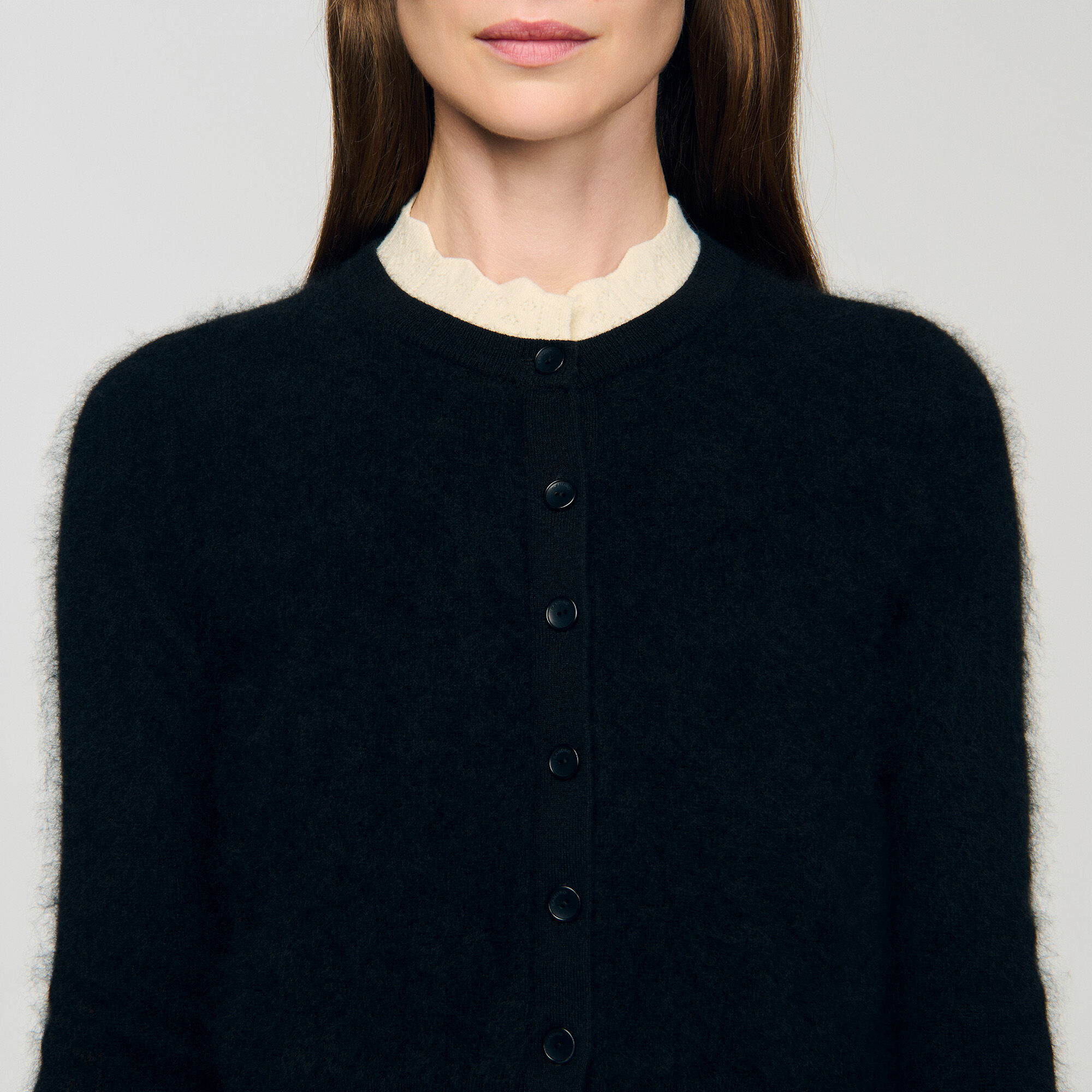 Cardigan mit Pointelle-Kragen