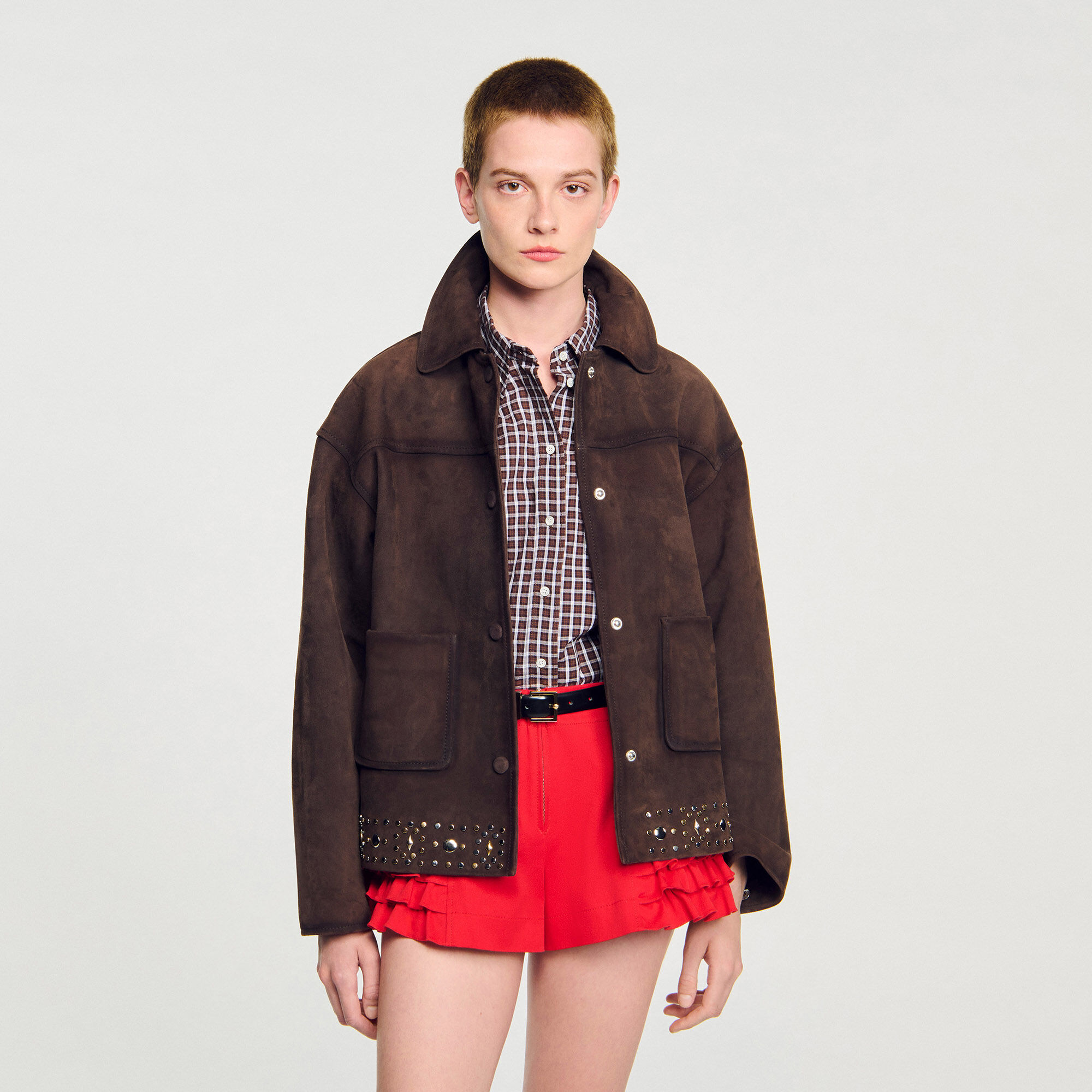 Velourslederjacke mit Nieten