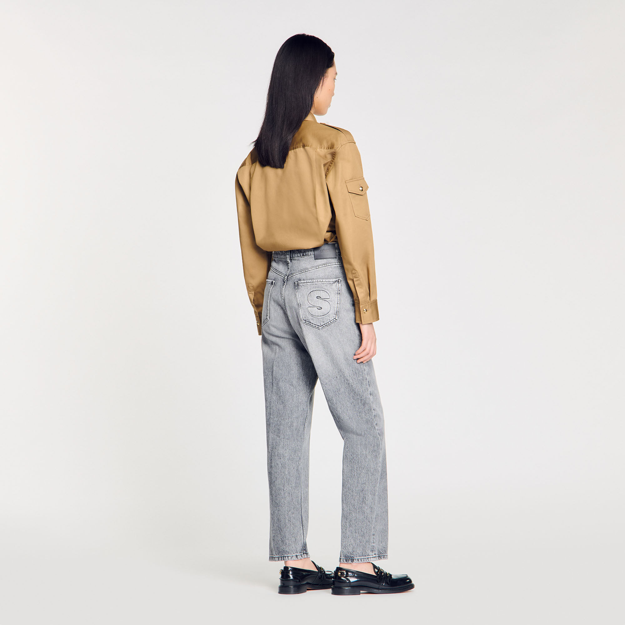 Low-waisted straight-leg jeans