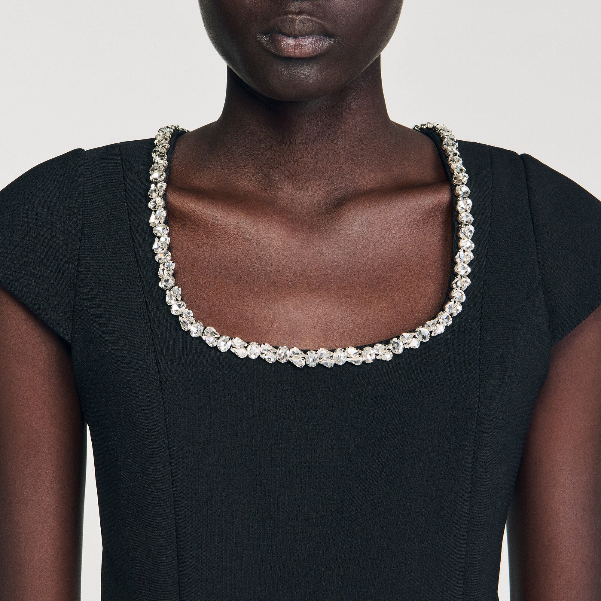 Short dress with rhinestone collar