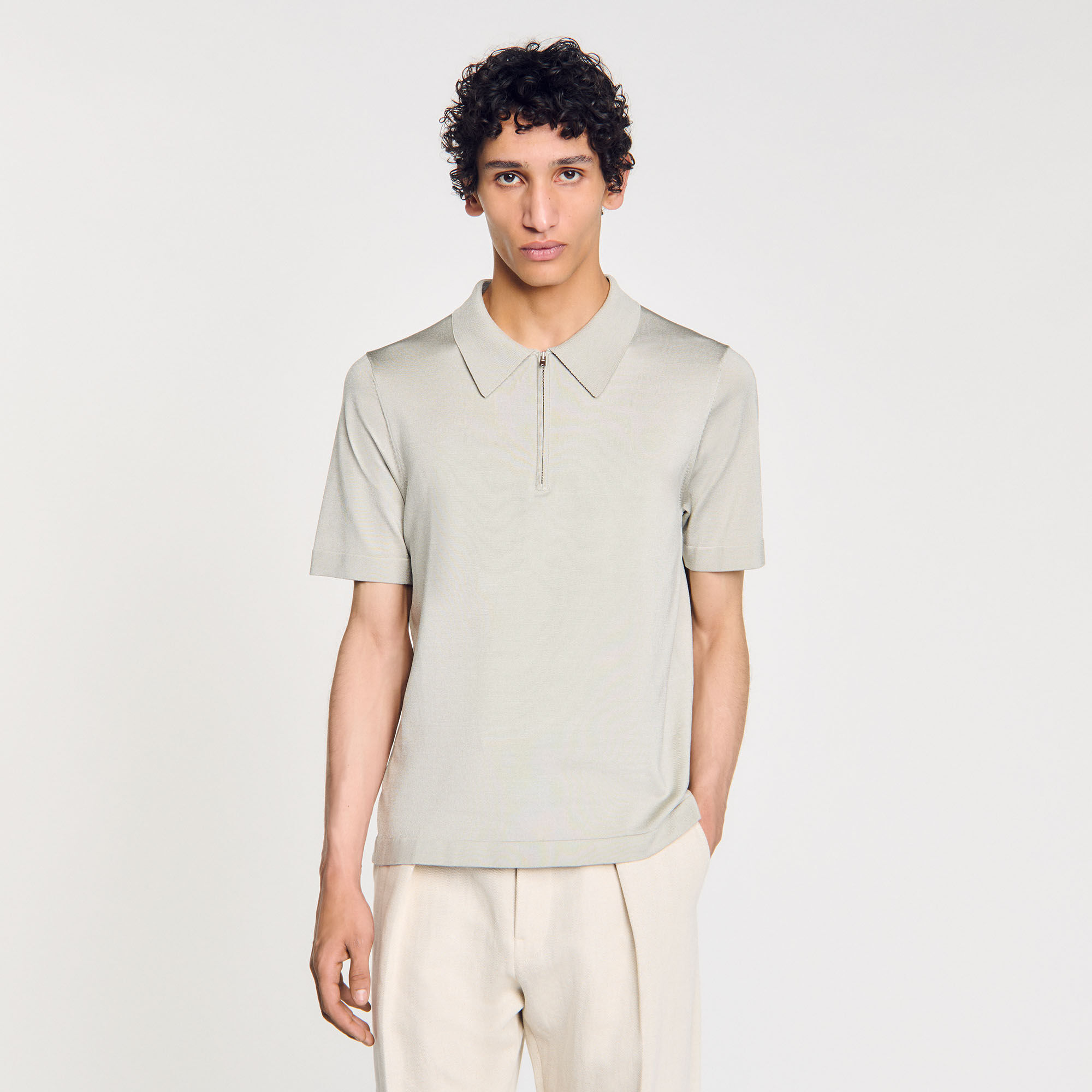 Polo en maille à col zippé