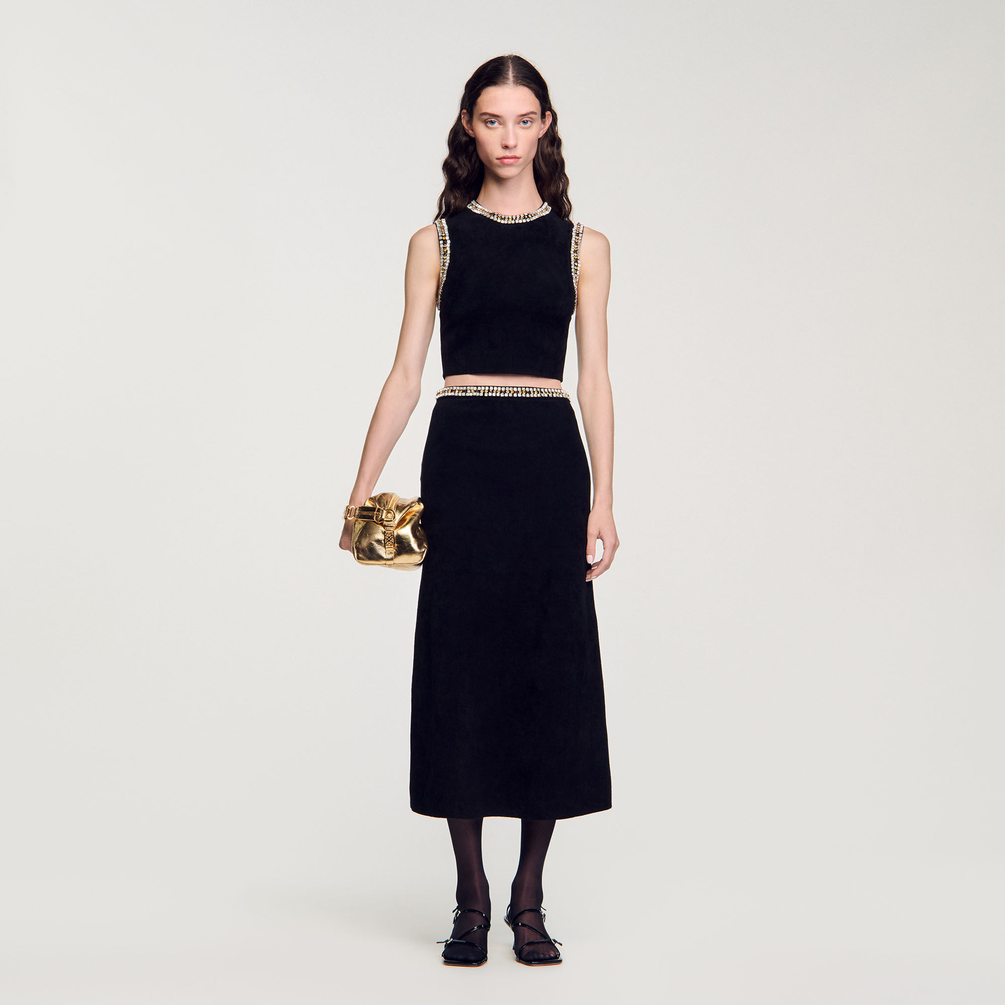 Jewellery-neck knit top