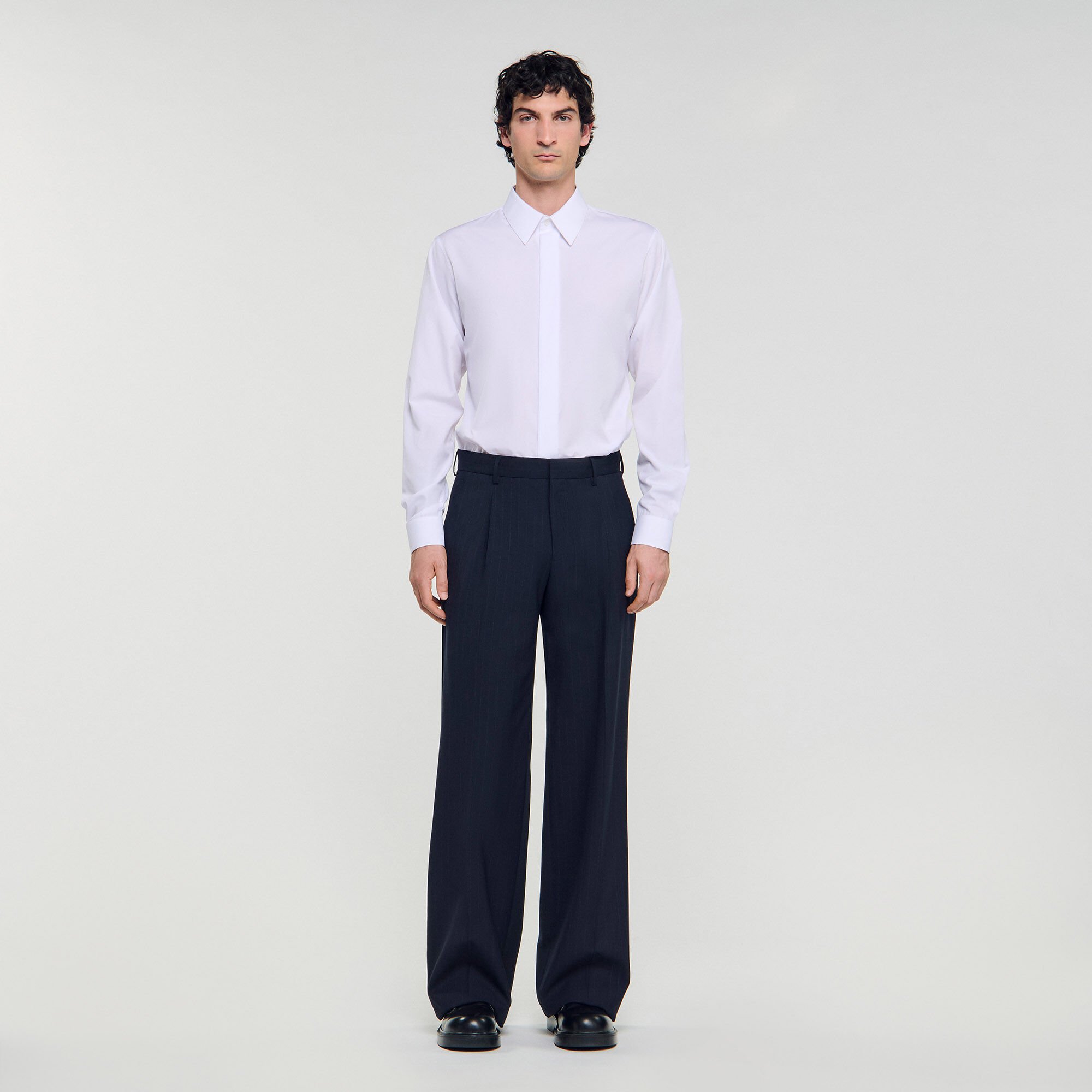 Pantalon large de costume en laine