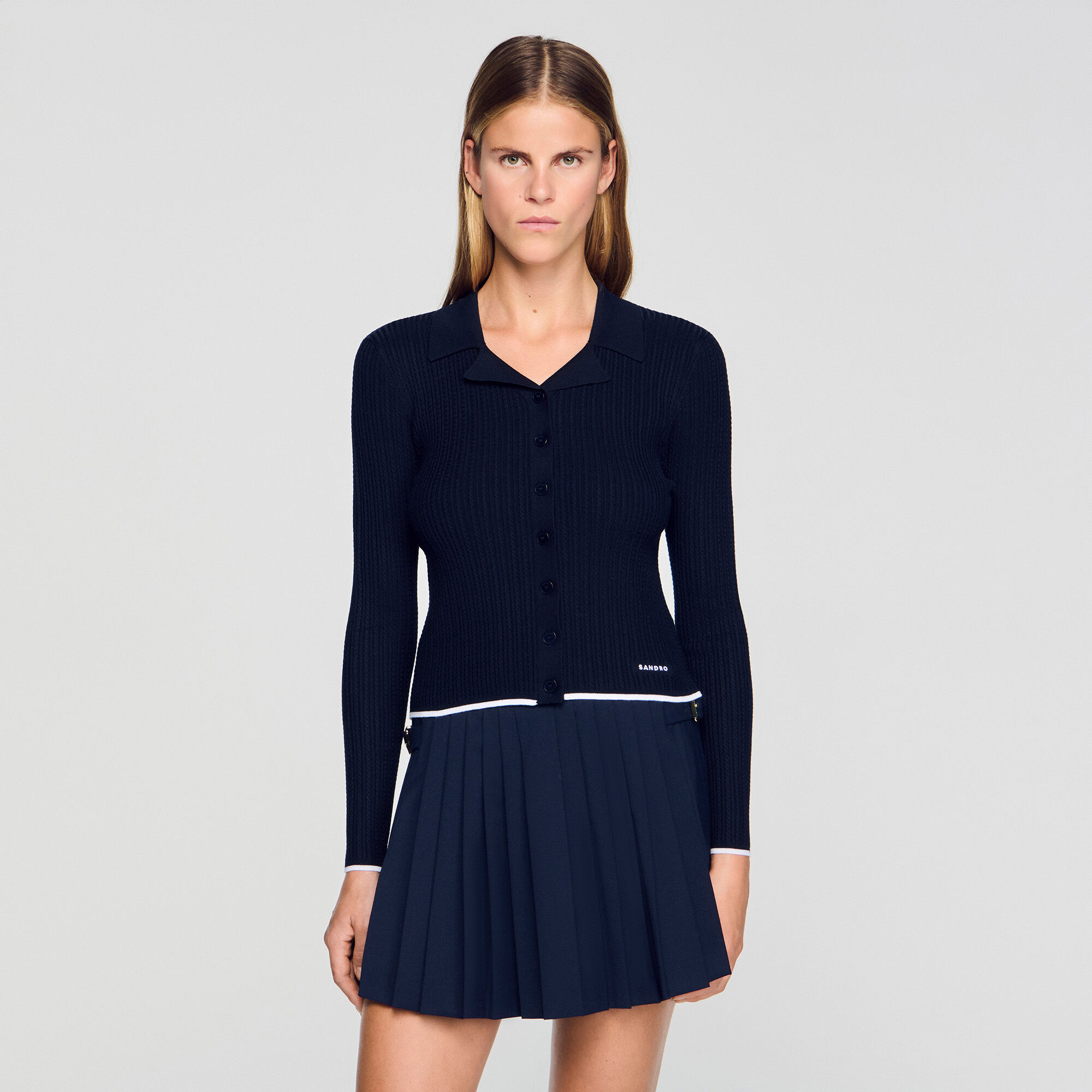 Cropped polo collar cardigan