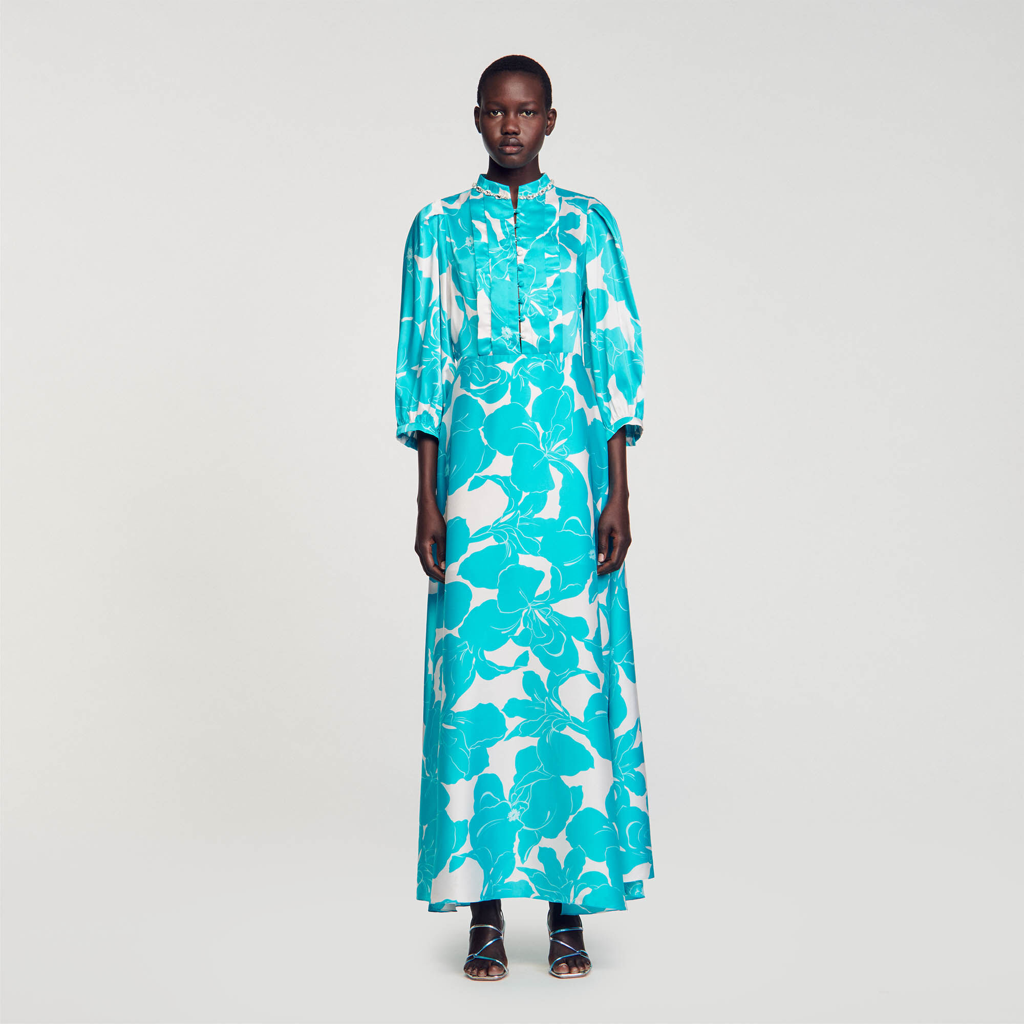 Floaty floral print maxi dress blue For Women Sandro Paris