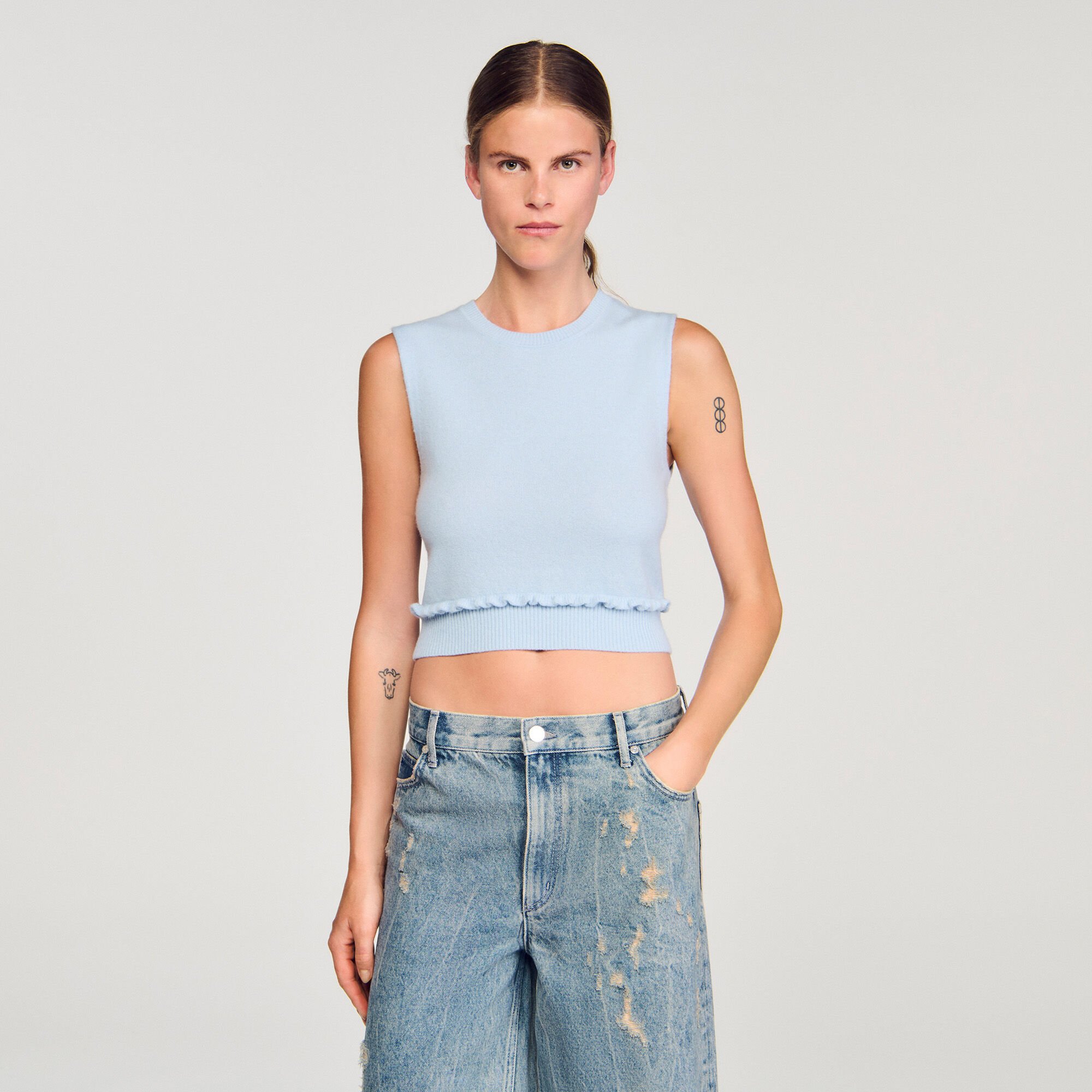 Pull laine cachemire à volant