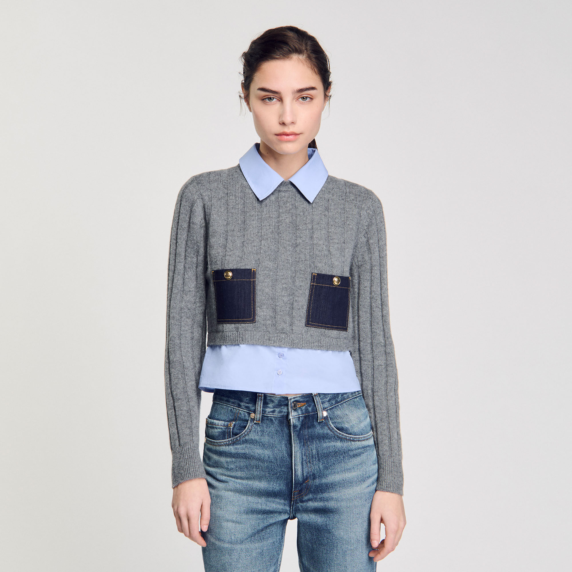 Cropped wool and cashmere jumper