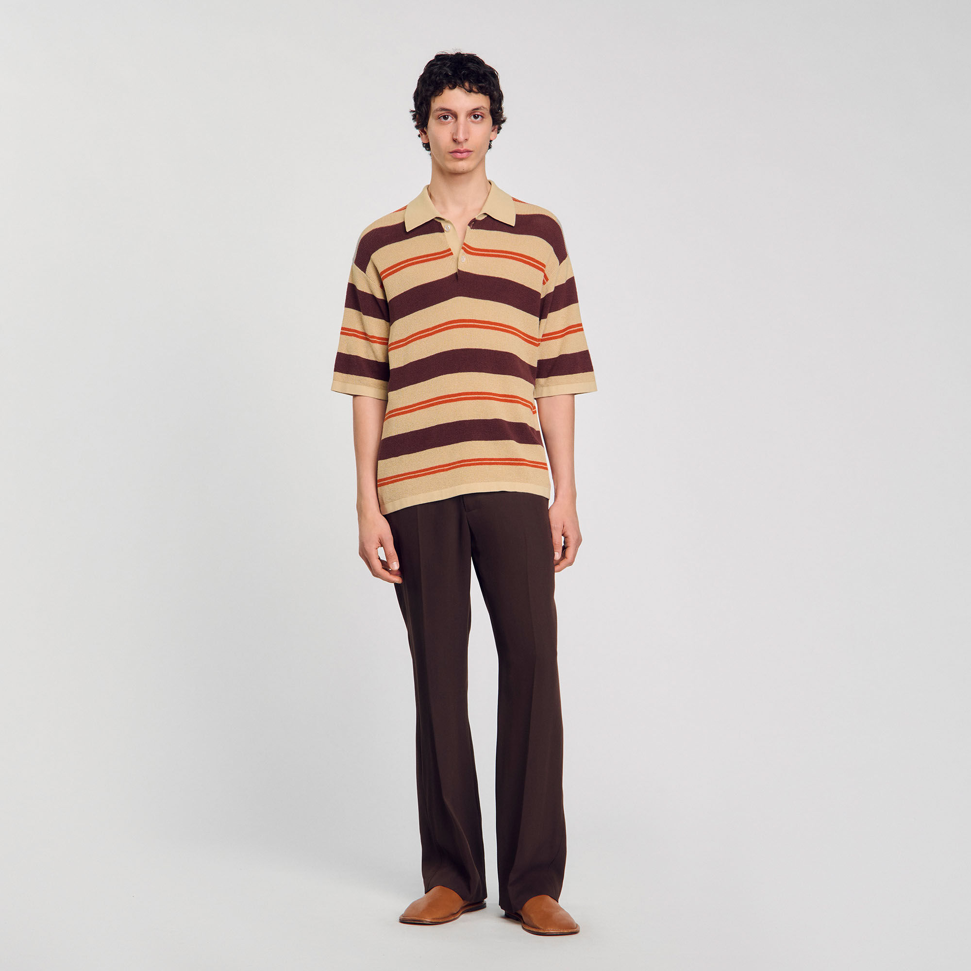 Stripy knit polo shirt
