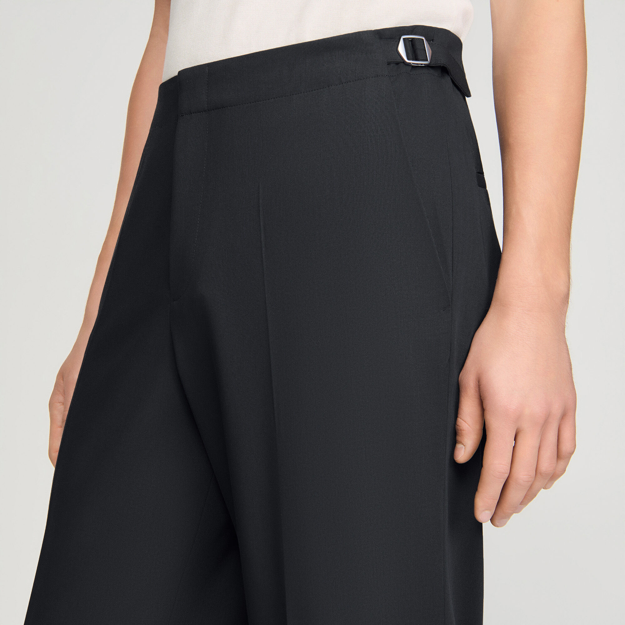 Wide-leg boucl&eacute; wool trousers
