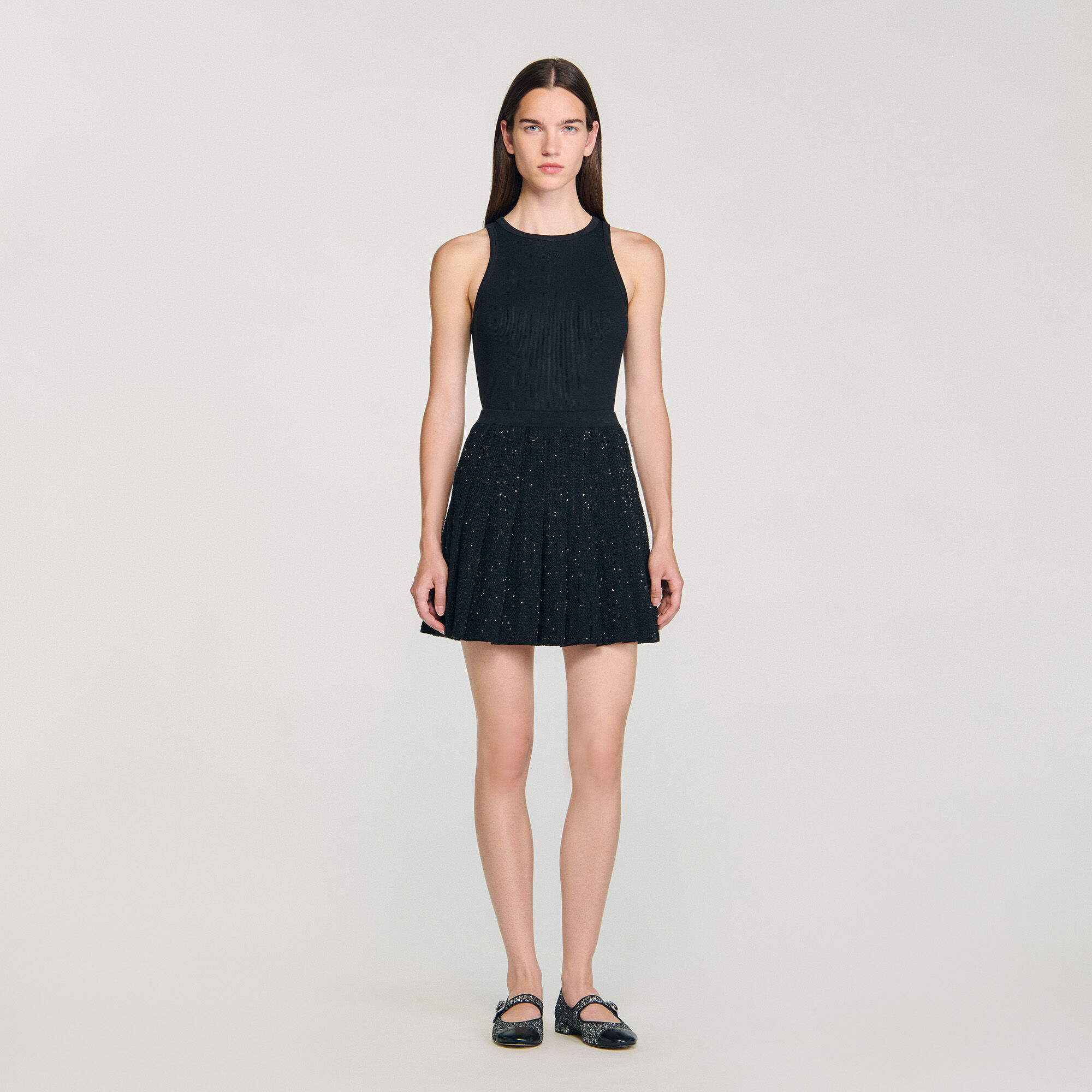 Short tweed pleated skirt